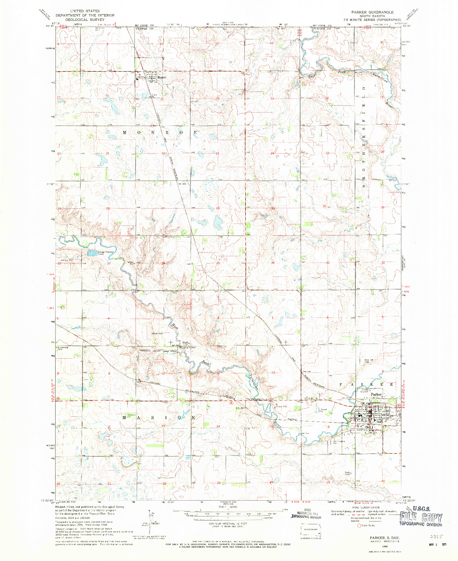 USGS 1:24000-SCALE QUADRANGLE FOR PARKER, SD 1968