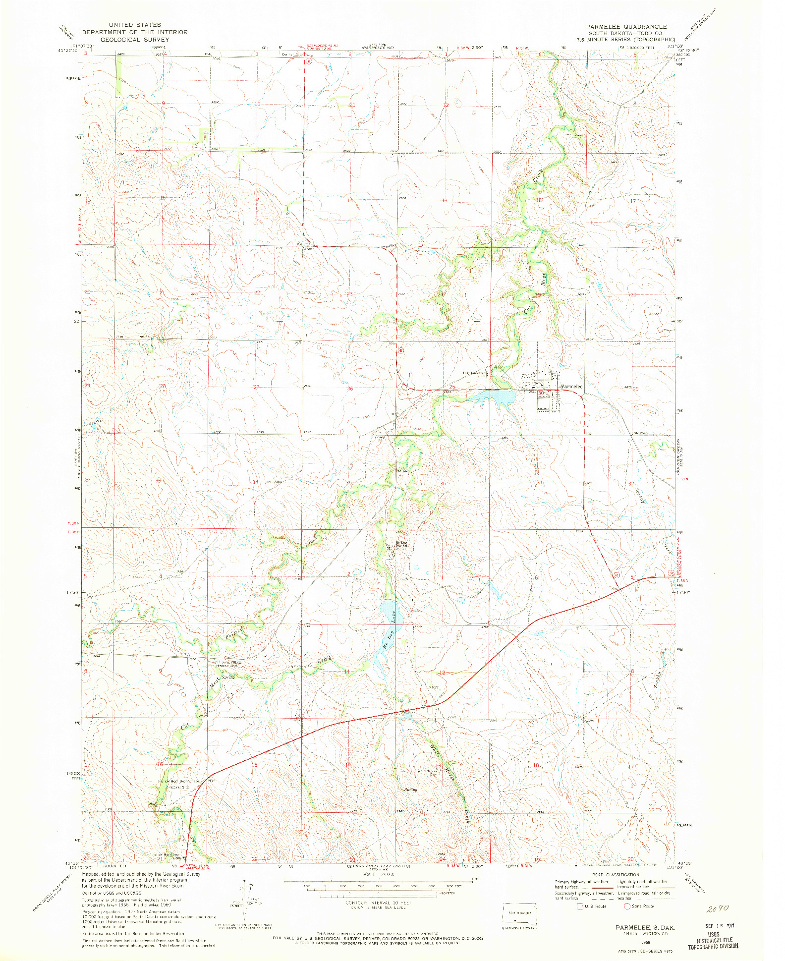 USGS 1:24000-SCALE QUADRANGLE FOR PARMELEE, SD 1969