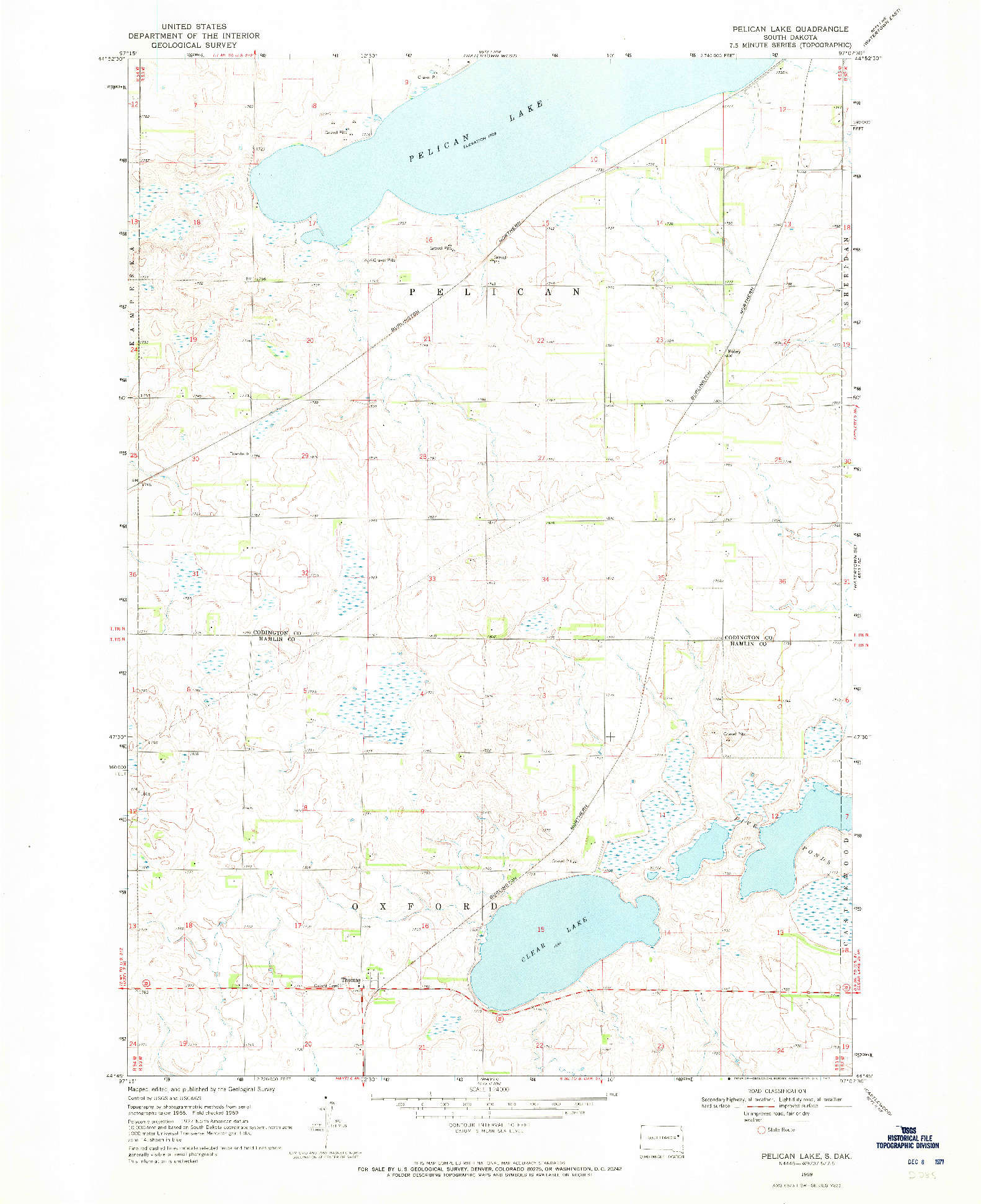 USGS 1:24000-SCALE QUADRANGLE FOR PELICAN LAKE, SD 1969