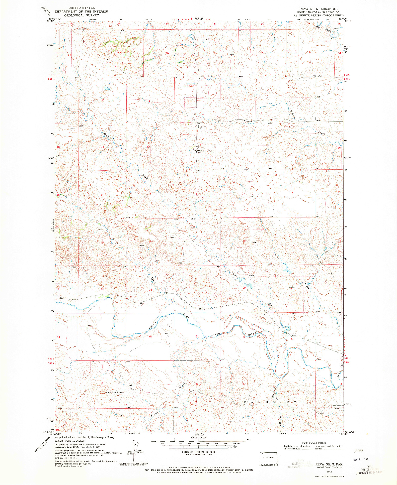 USGS 1:24000-SCALE QUADRANGLE FOR REVA NE, SD 1969