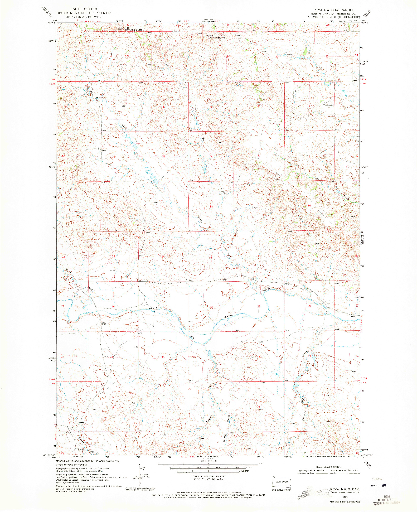 USGS 1:24000-SCALE QUADRANGLE FOR REVA NW, SD 1969