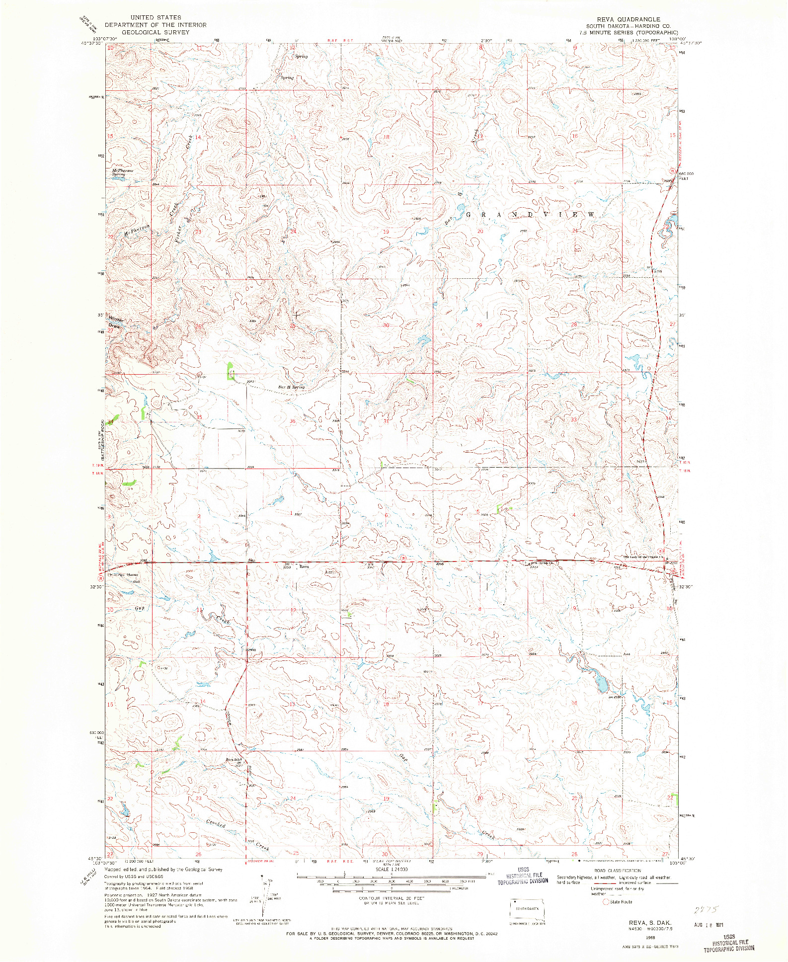 USGS 1:24000-SCALE QUADRANGLE FOR REVA, SD 1968