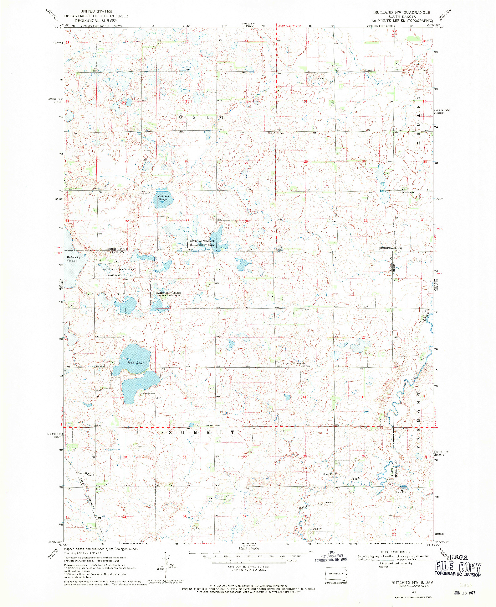 USGS 1:24000-SCALE QUADRANGLE FOR RUTLAND NW, SD 1968