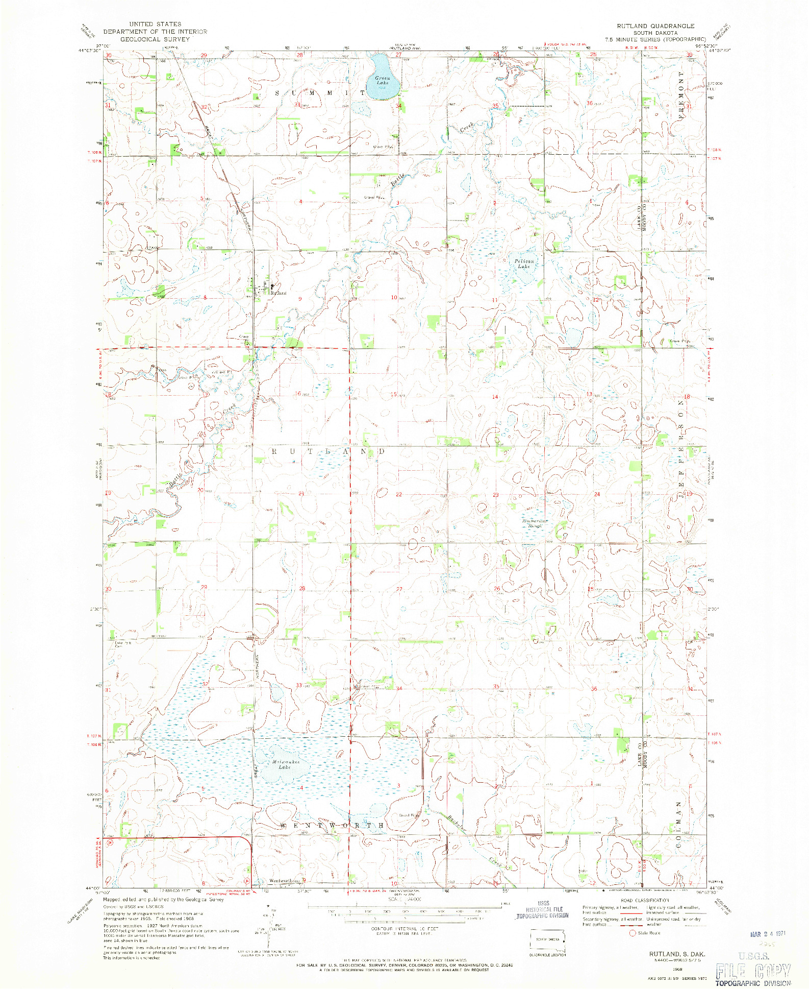 USGS 1:24000-SCALE QUADRANGLE FOR RUTLAND, SD 1968