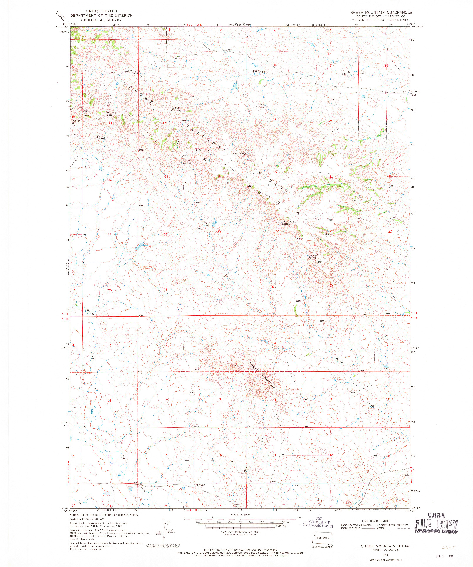 USGS 1:24000-SCALE QUADRANGLE FOR SHEEP MOUNTAIN, SD 1968