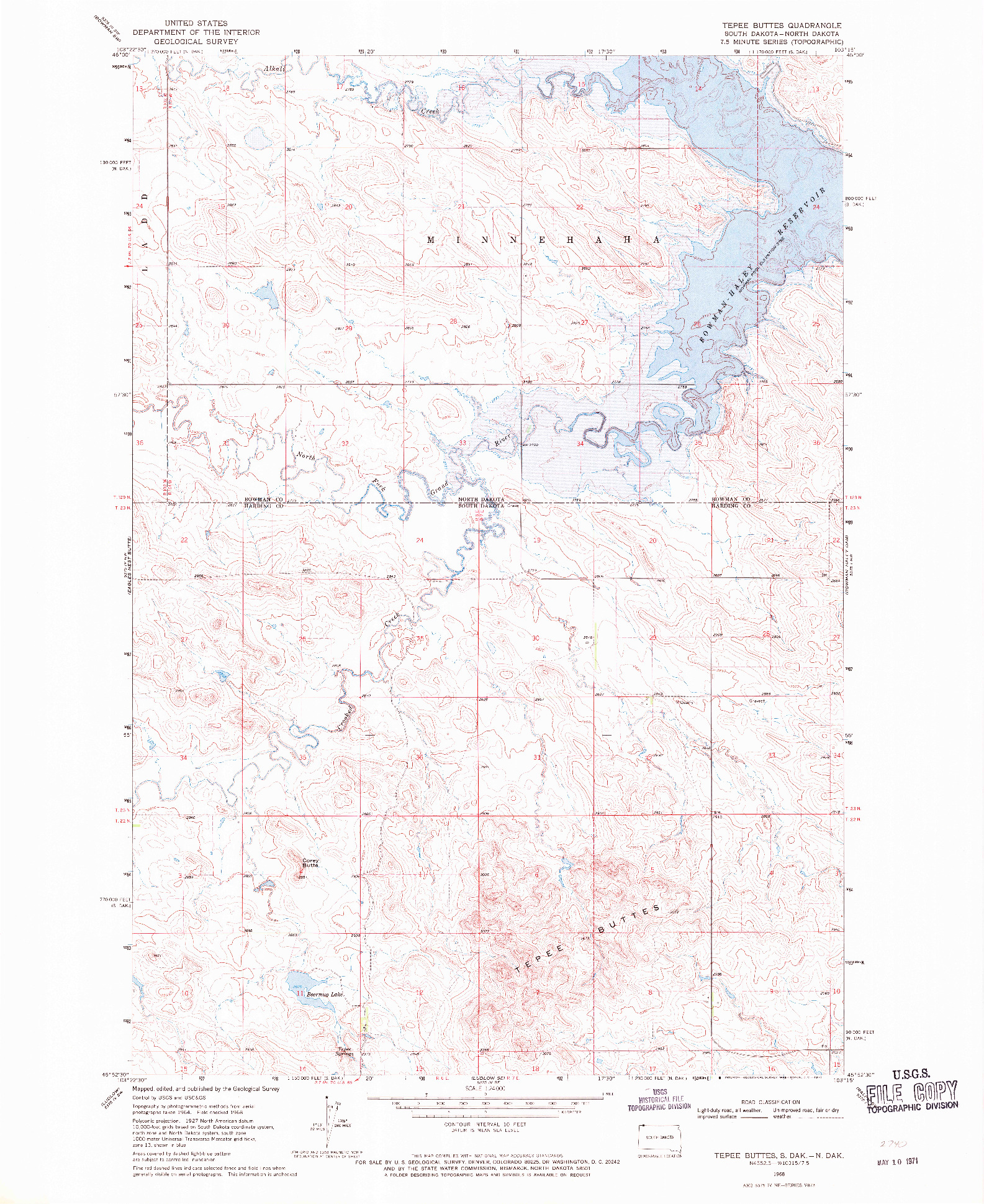 USGS 1:24000-SCALE QUADRANGLE FOR TEPEE BUTTES, SD 1968