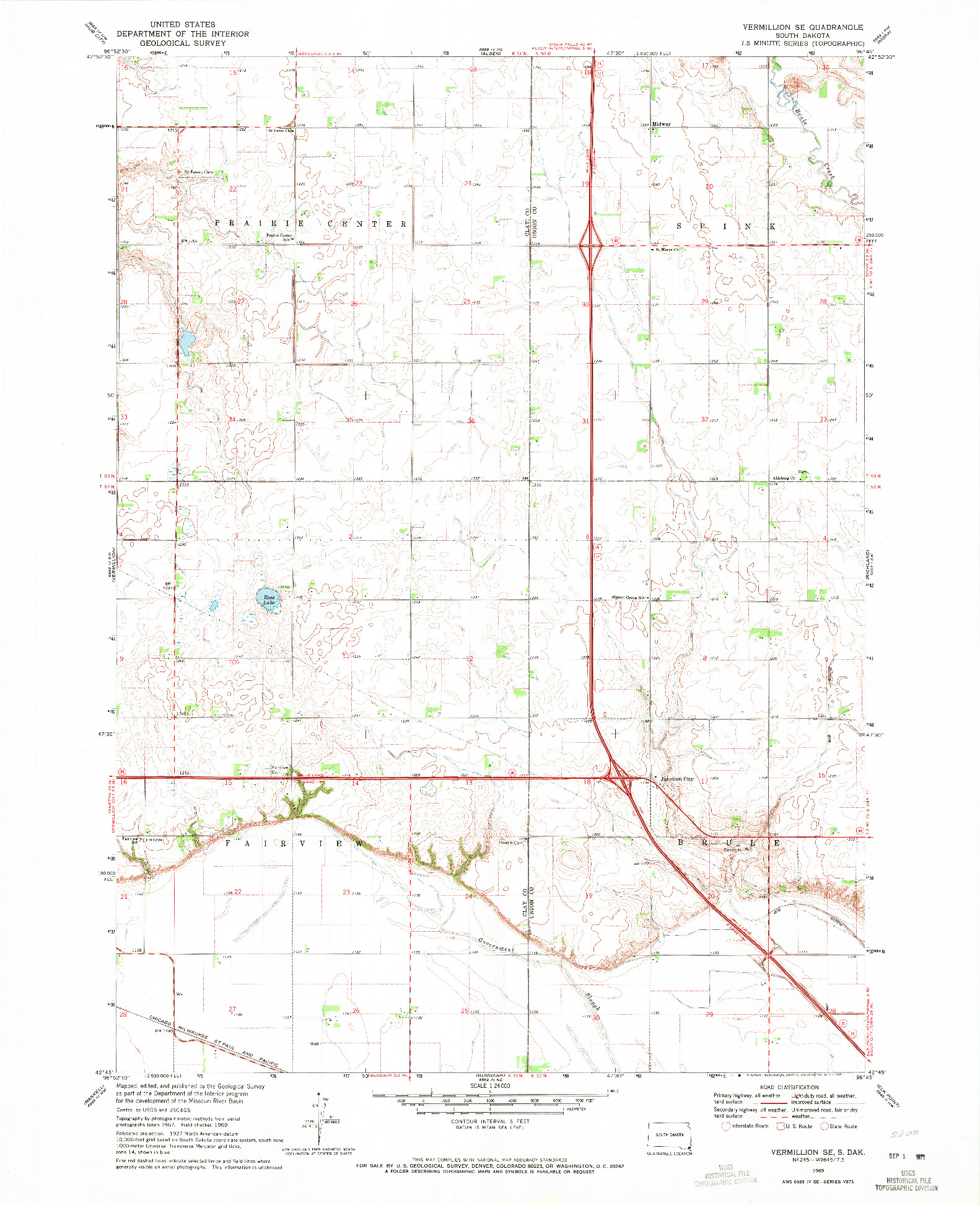 USGS 1:24000-SCALE QUADRANGLE FOR VERMILLION SE, SD 1969