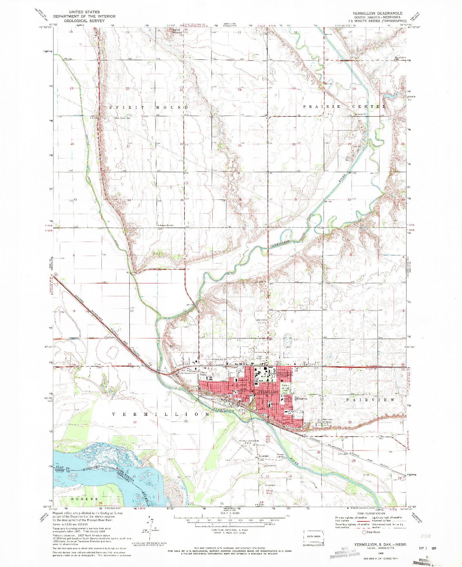 USGS 1:24000-SCALE QUADRANGLE FOR VERMILLION, SD 1969