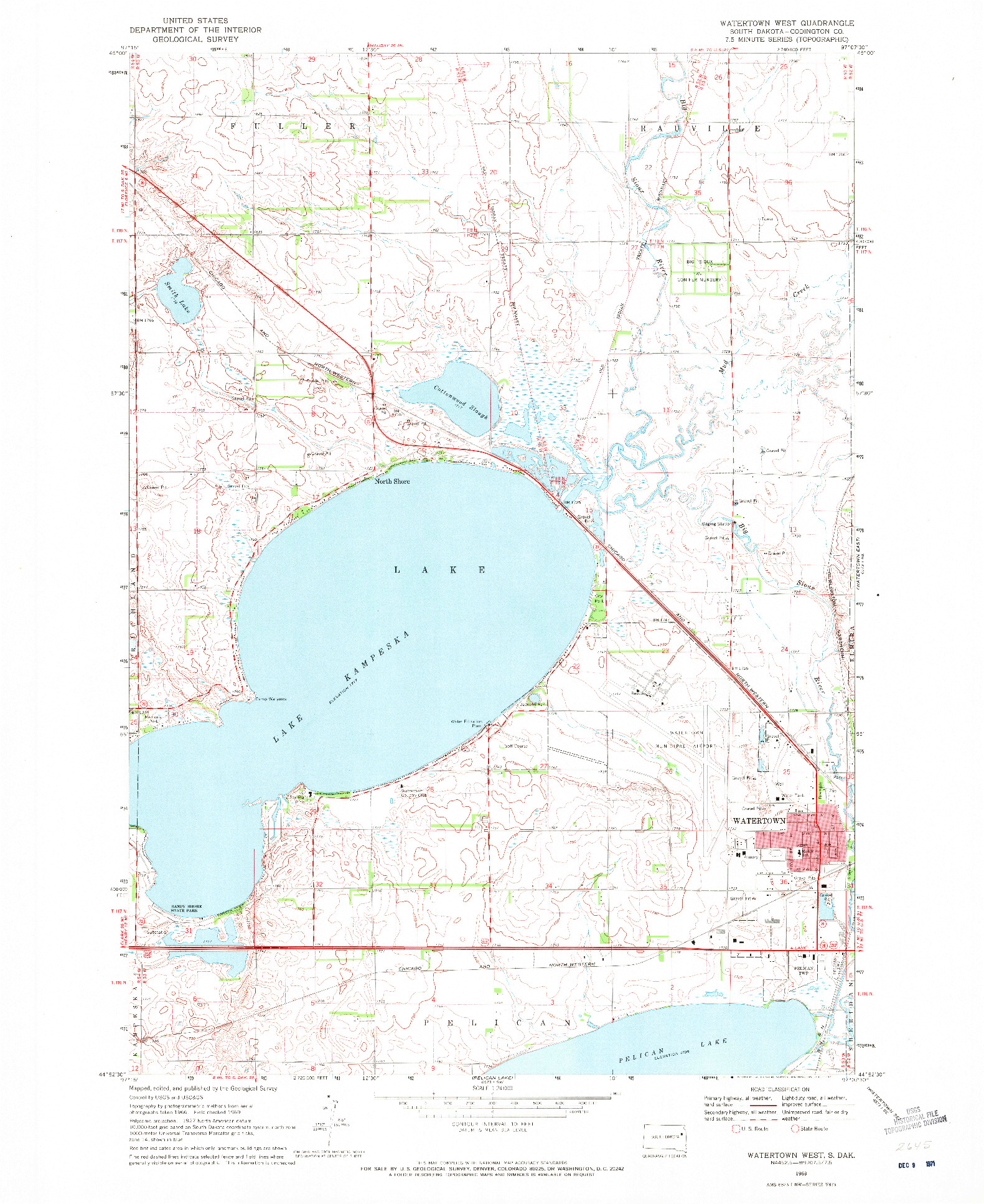 USGS 1:24000-SCALE QUADRANGLE FOR WATERTOWN WEST, SD 1969