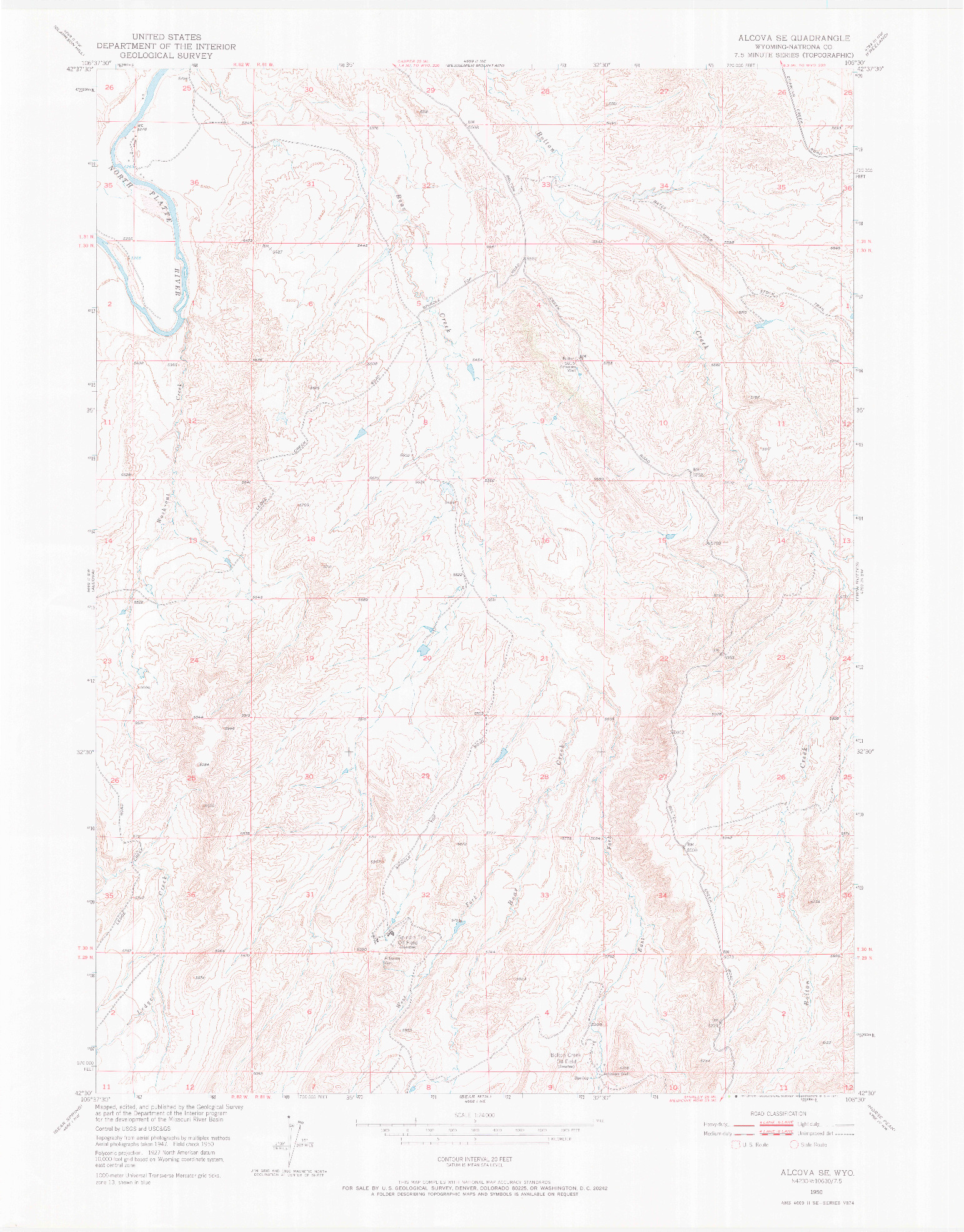 USGS 1:24000-SCALE QUADRANGLE FOR ALCOVA SE, WY 1950