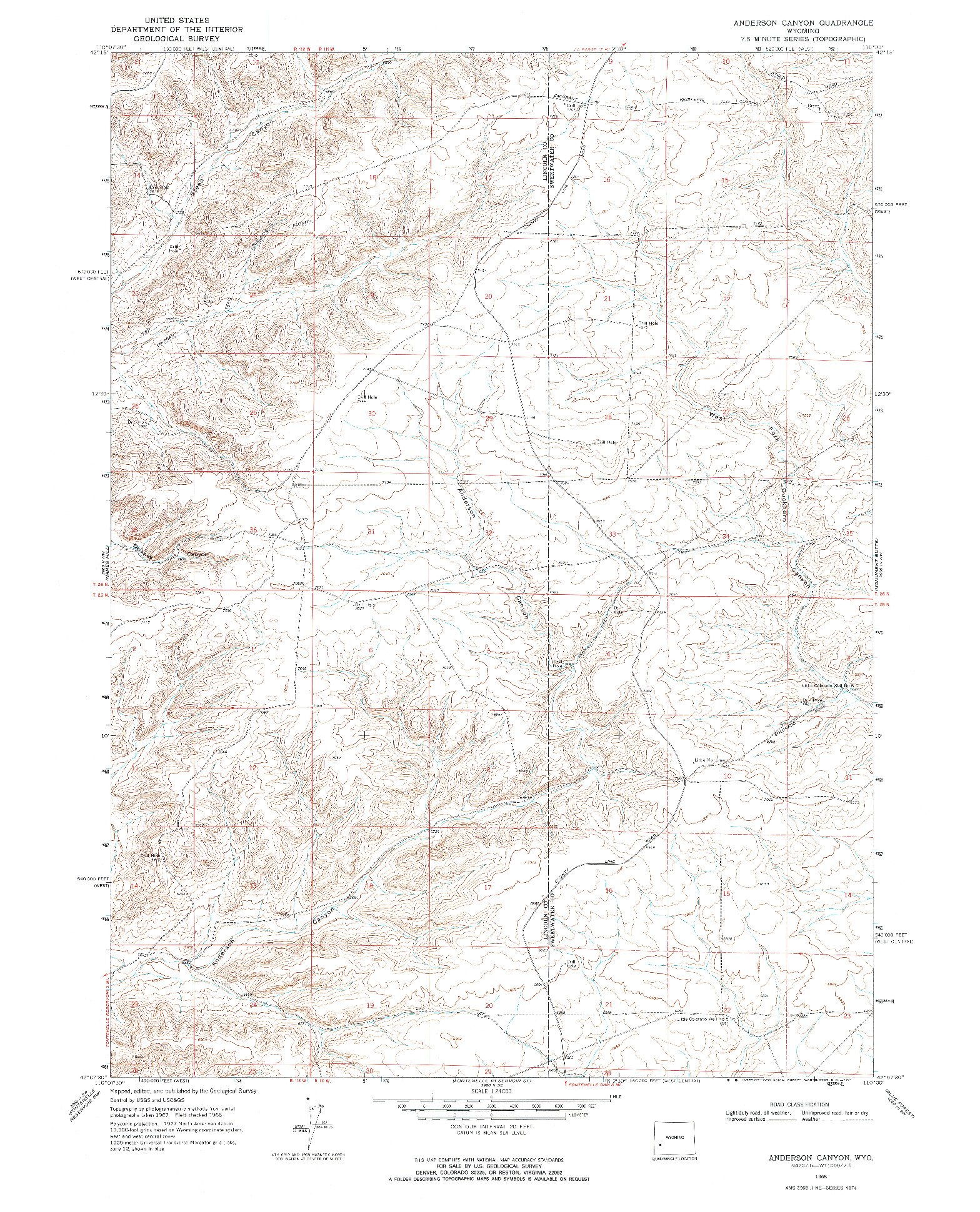 USGS 1:24000-SCALE QUADRANGLE FOR ANDERSON CANYON, WY 1968