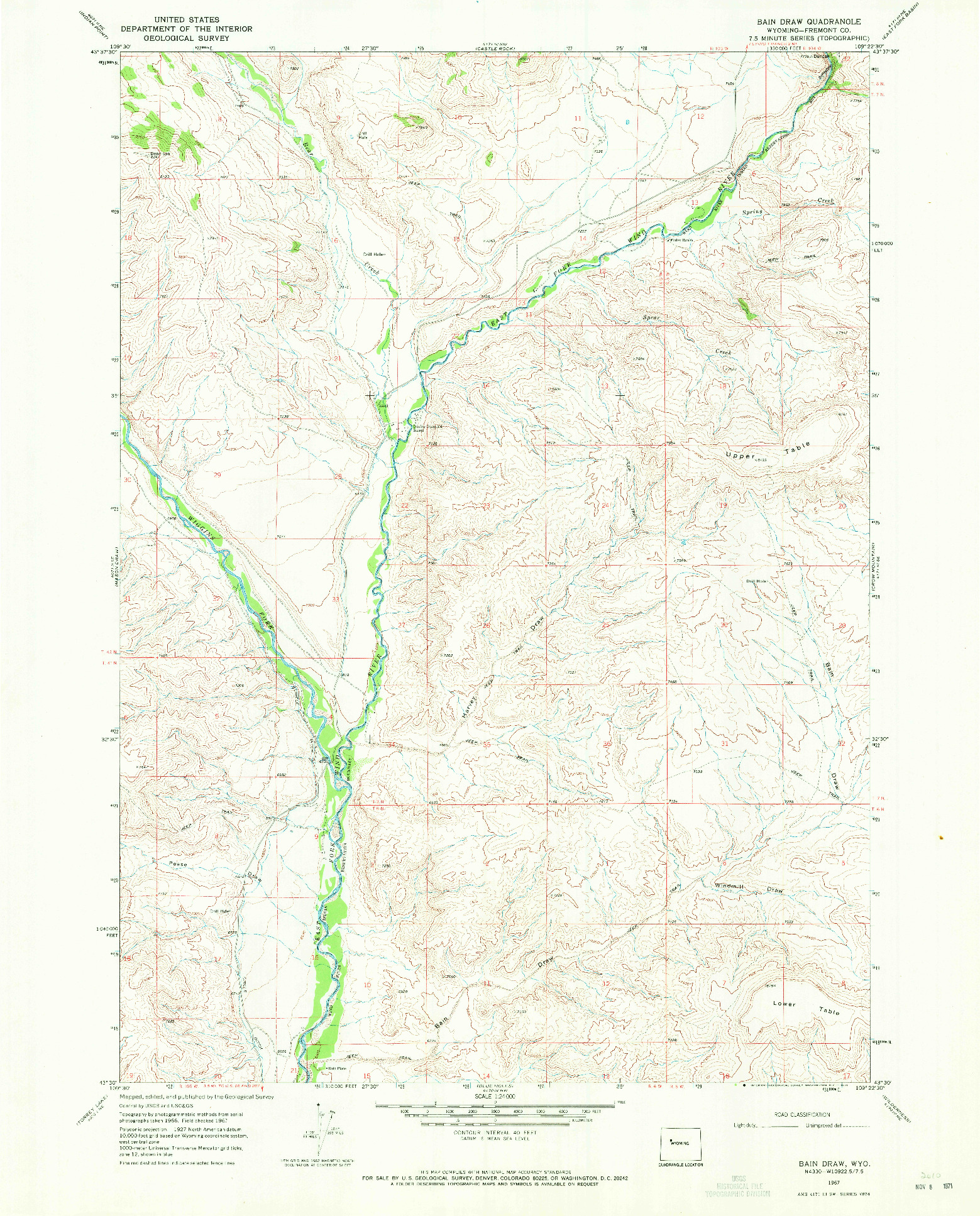 USGS 1:24000-SCALE QUADRANGLE FOR BAIN DRAW, WY 1967