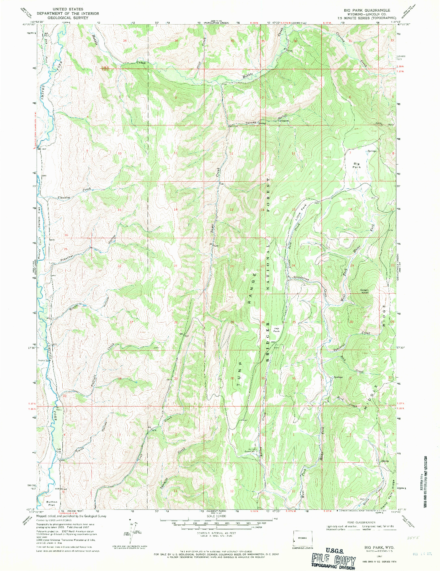 USGS 1:24000-SCALE QUADRANGLE FOR BIG PARK, WY 1967