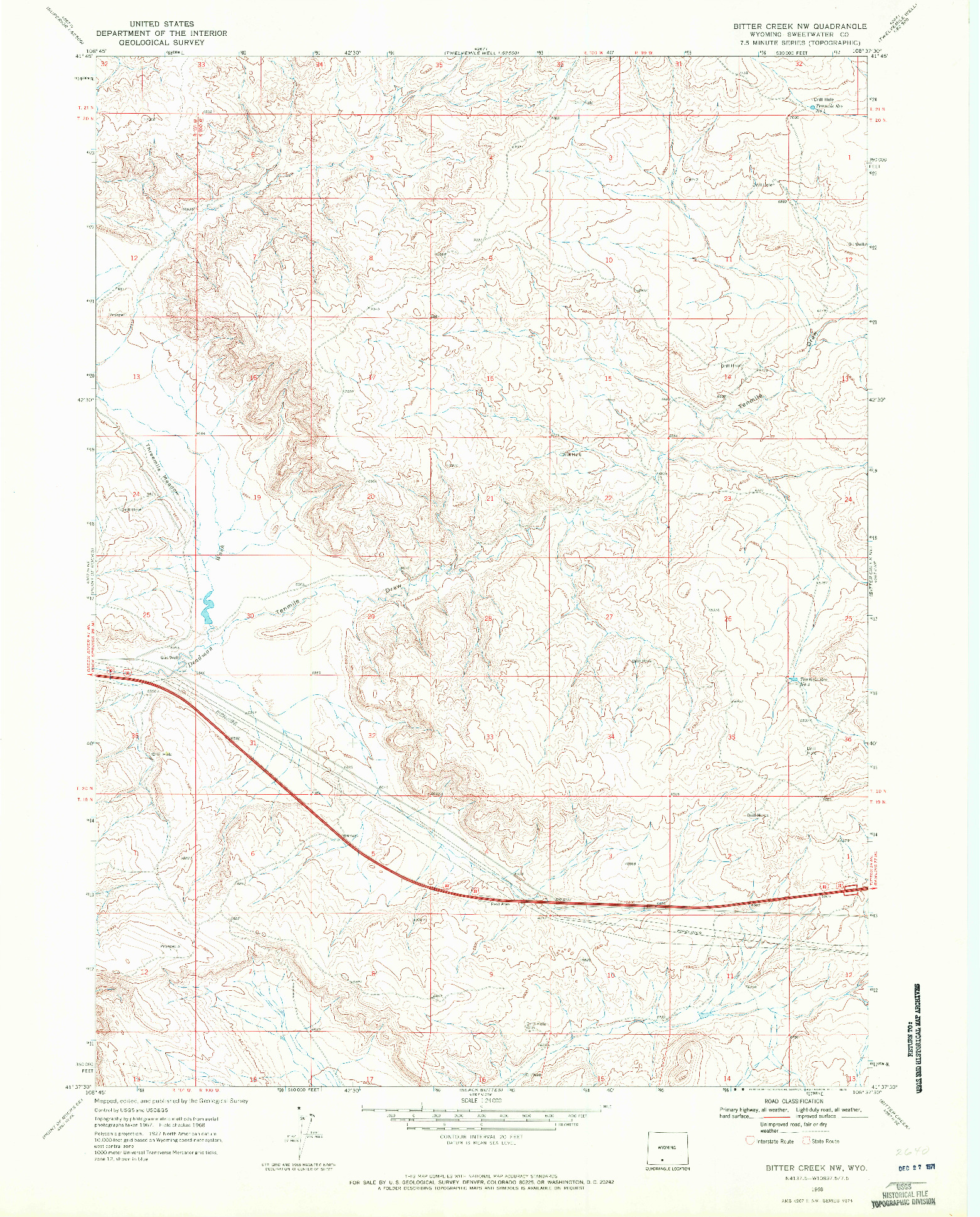 USGS 1:24000-SCALE QUADRANGLE FOR BITTER CREEK NW, WY 1968