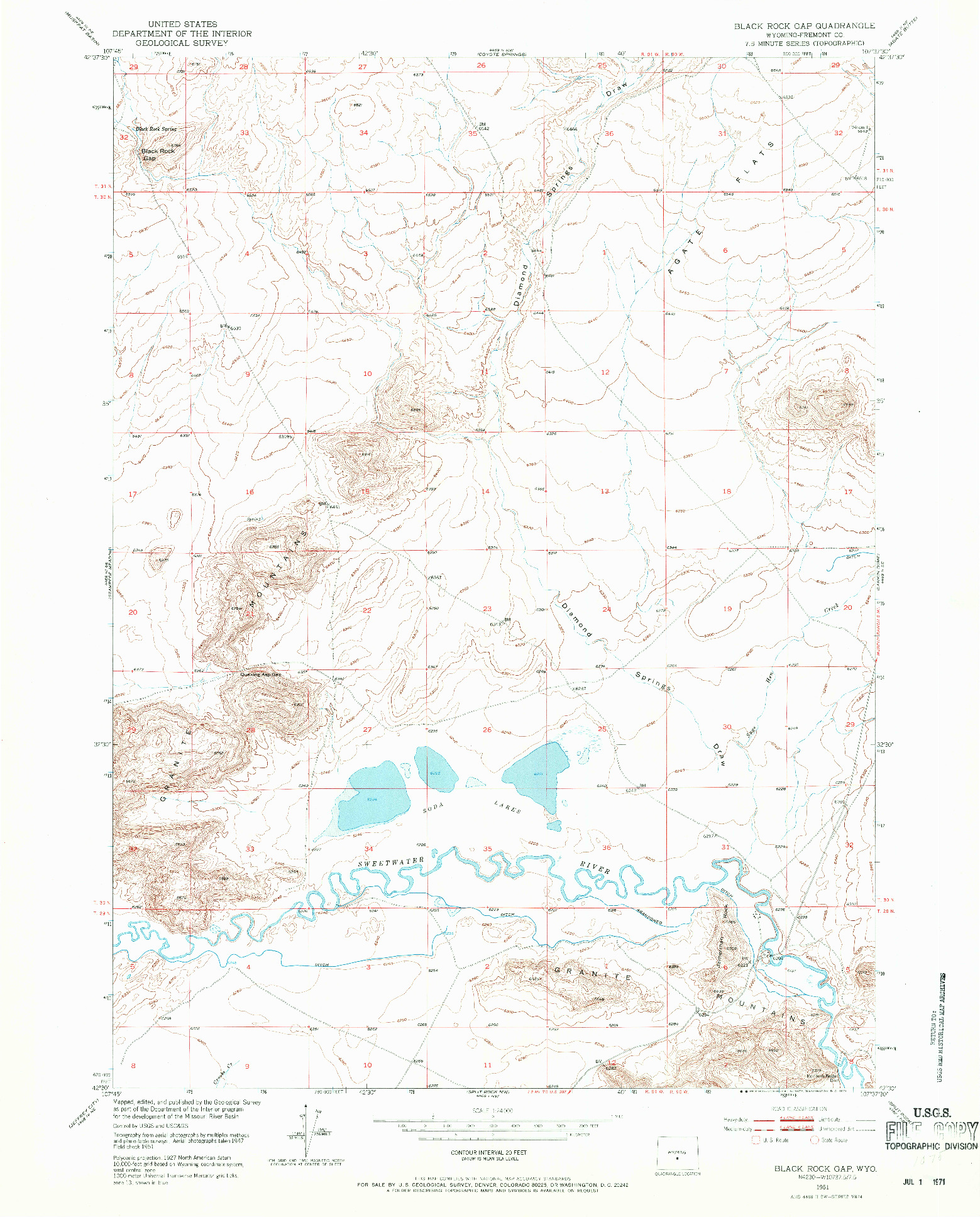 USGS 1:24000-SCALE QUADRANGLE FOR BLACK ROCK GAP, WY 1951