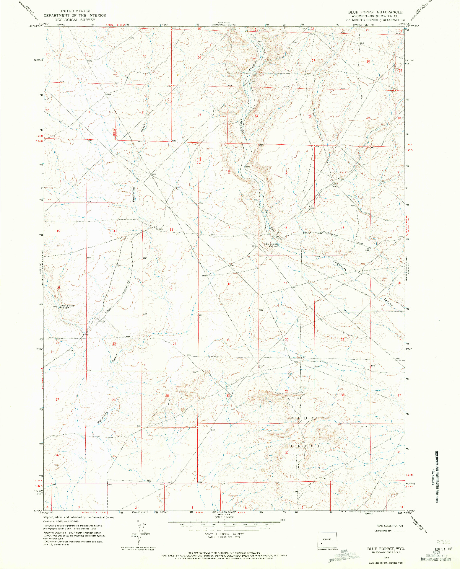 USGS 1:24000-SCALE QUADRANGLE FOR BLUE FOREST, WY 1968