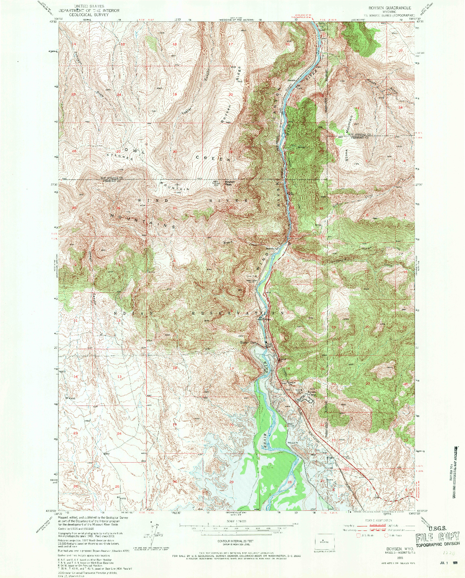 USGS 1:24000-SCALE QUADRANGLE FOR BOYSEN, WY 1951