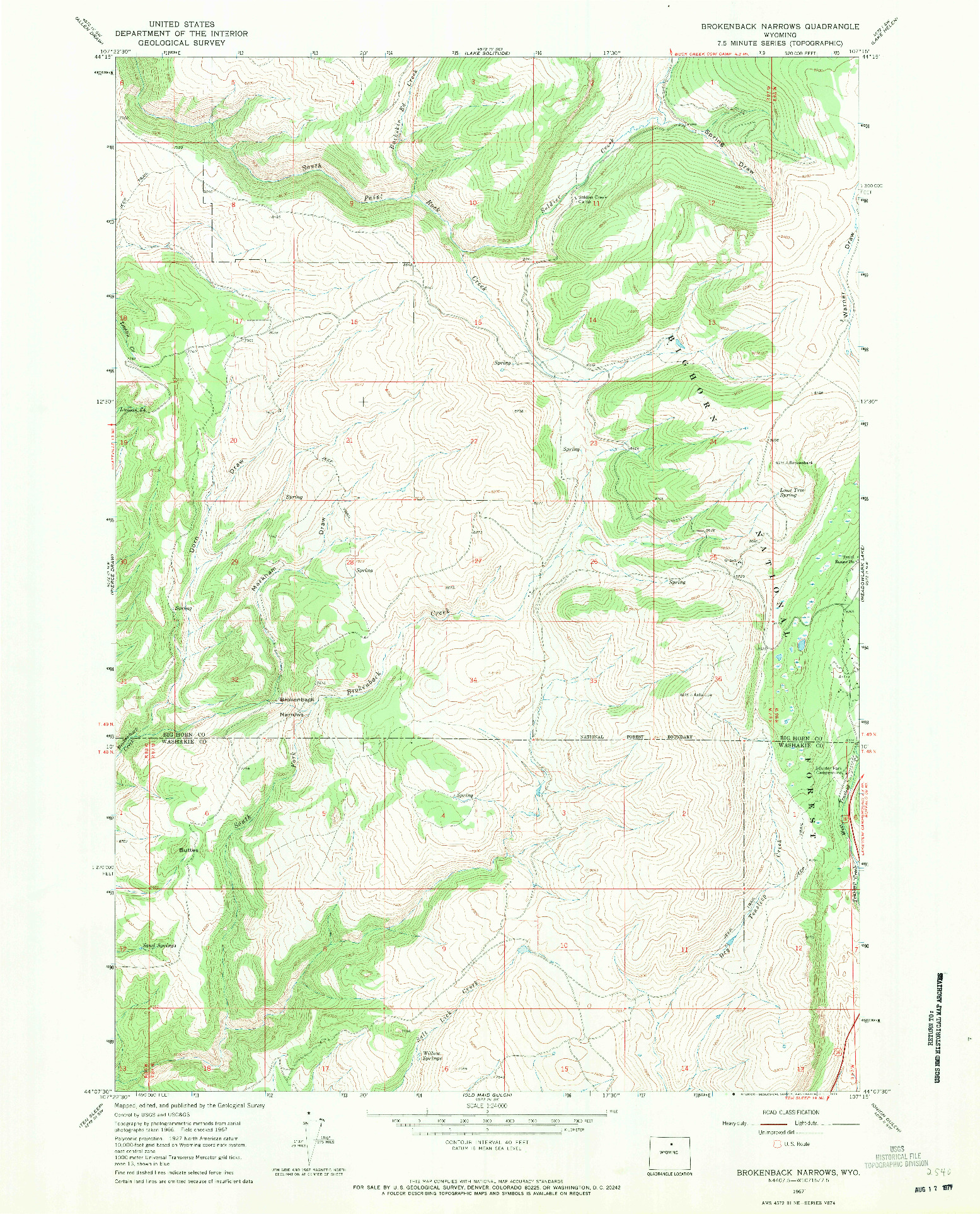USGS 1:24000-SCALE QUADRANGLE FOR BROKENBACK NARROWS, WY 1967
