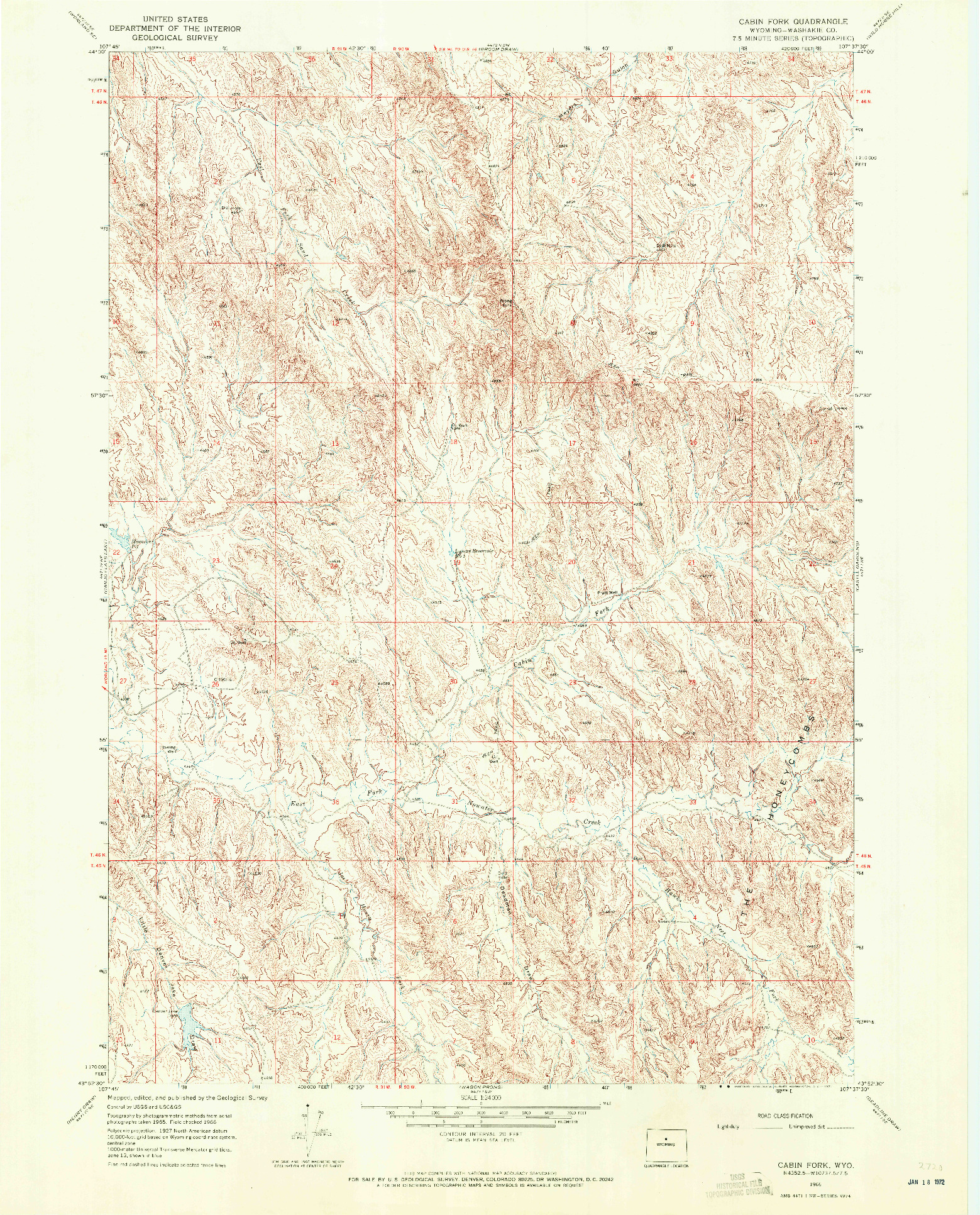 USGS 1:24000-SCALE QUADRANGLE FOR CABIN FORK, WY 1966