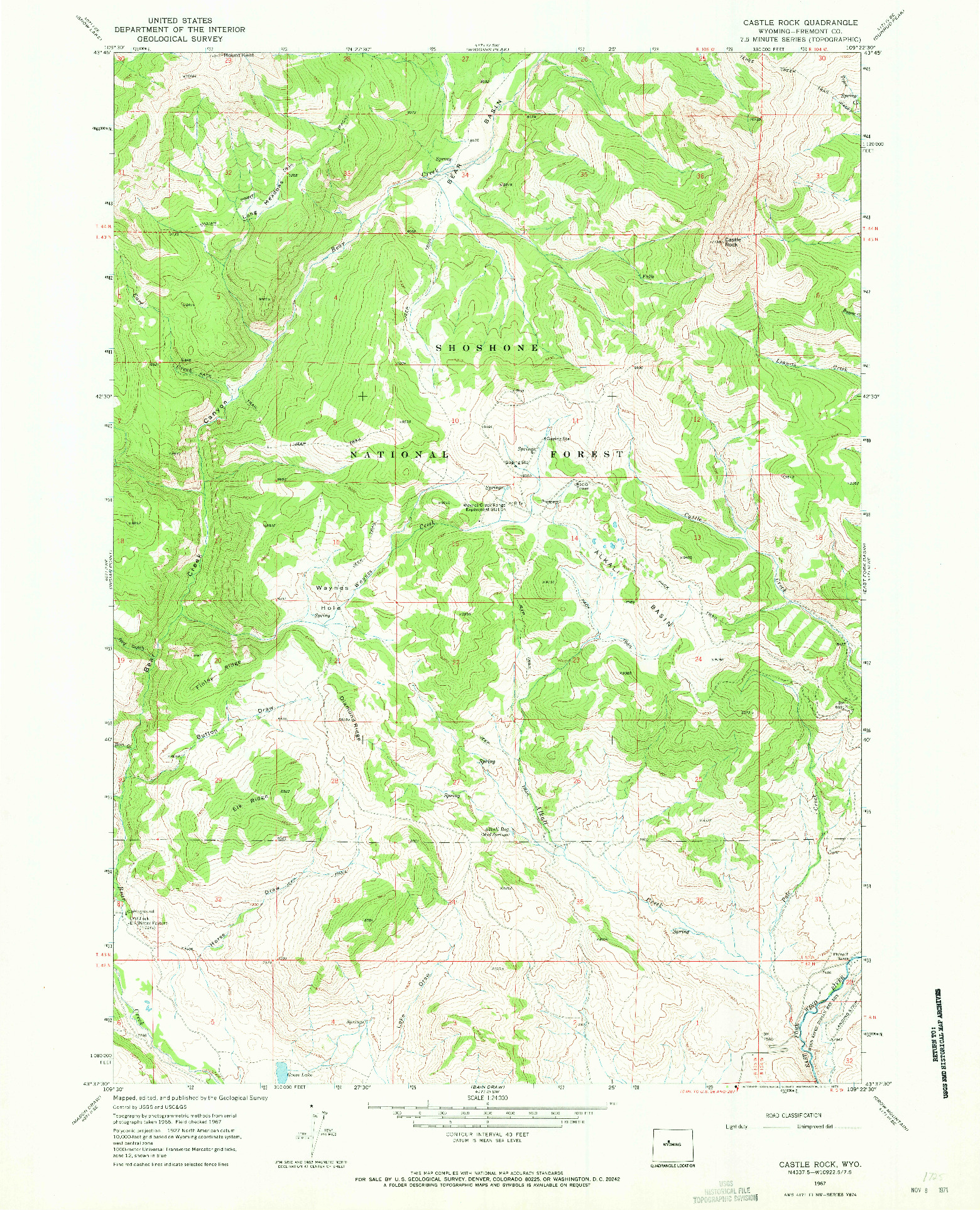 USGS 1:24000-SCALE QUADRANGLE FOR CASTLE ROCK, WY 1967