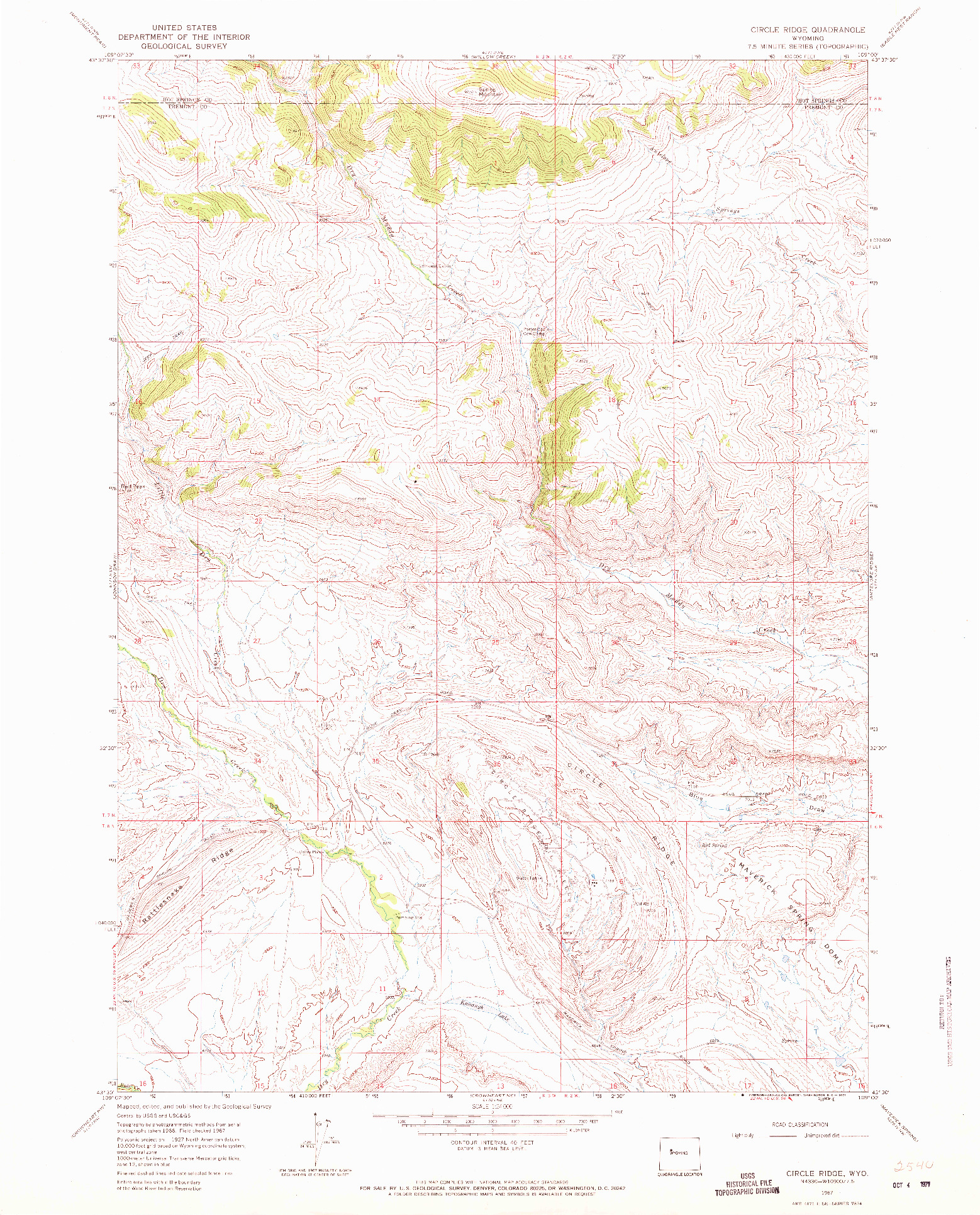 USGS 1:24000-SCALE QUADRANGLE FOR CIRCLE RIDGE, WY 1967