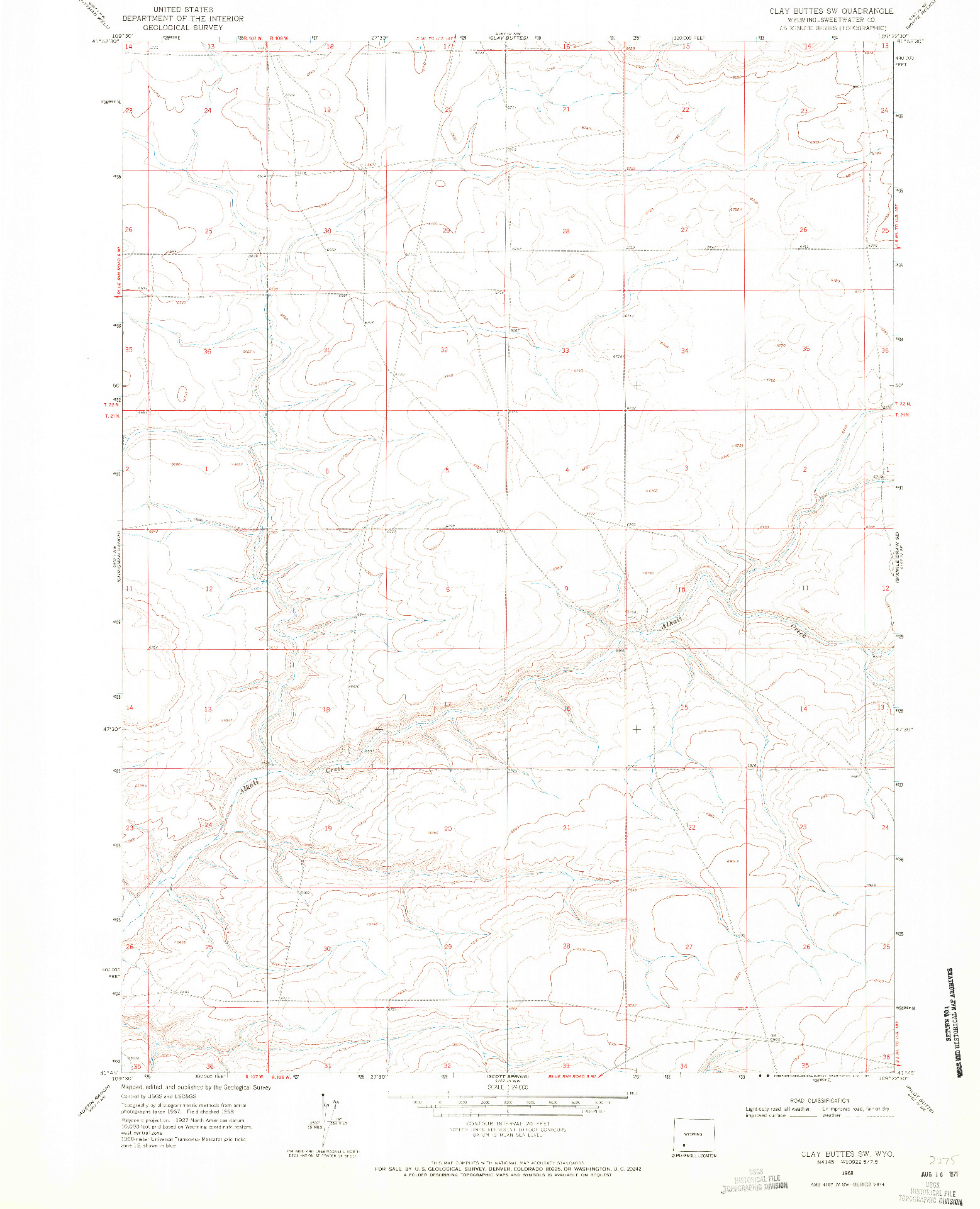 USGS 1:24000-SCALE QUADRANGLE FOR CLAY BUTTES SW, WY 1968