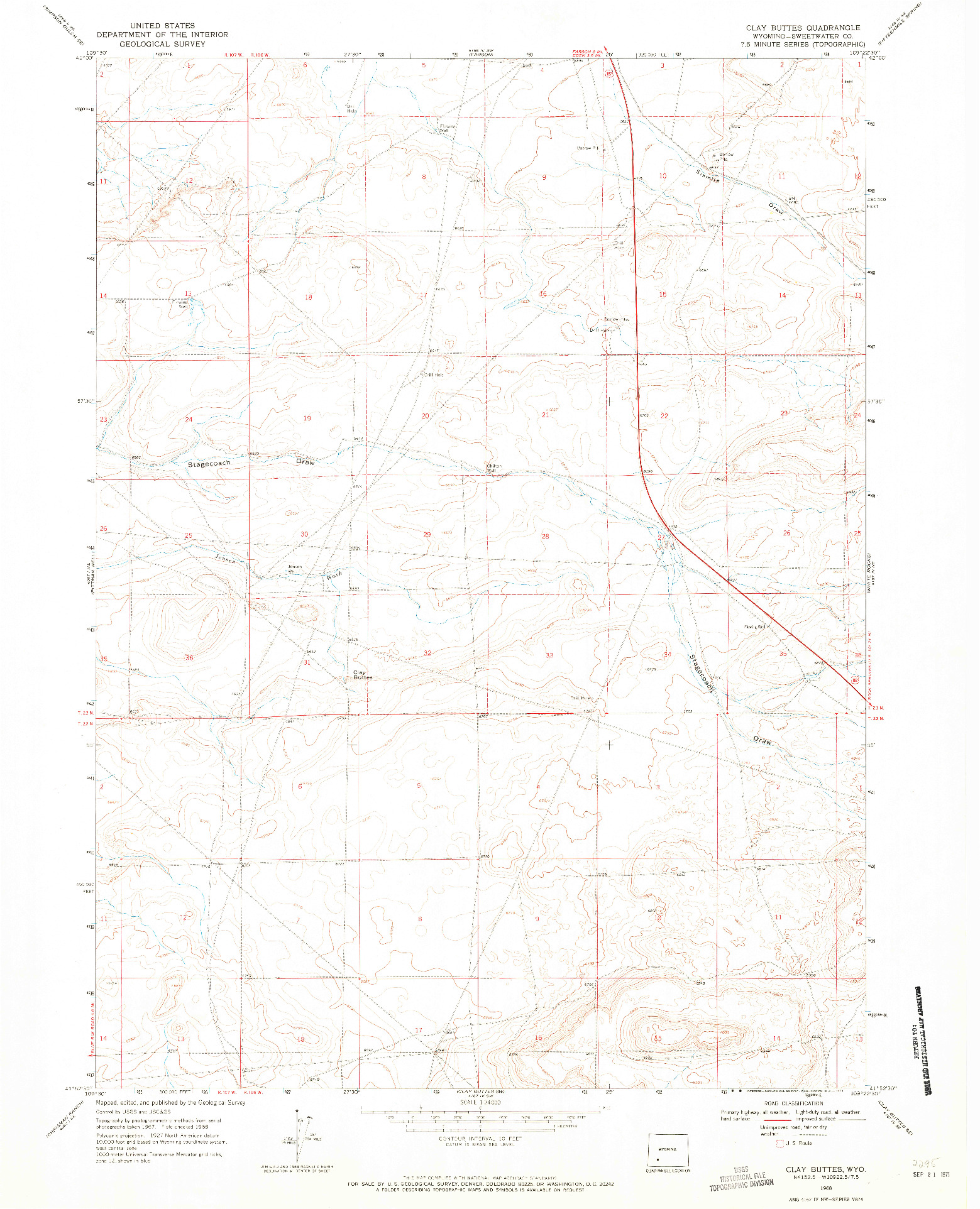 USGS 1:24000-SCALE QUADRANGLE FOR CLAY BUTTES, WY 1968