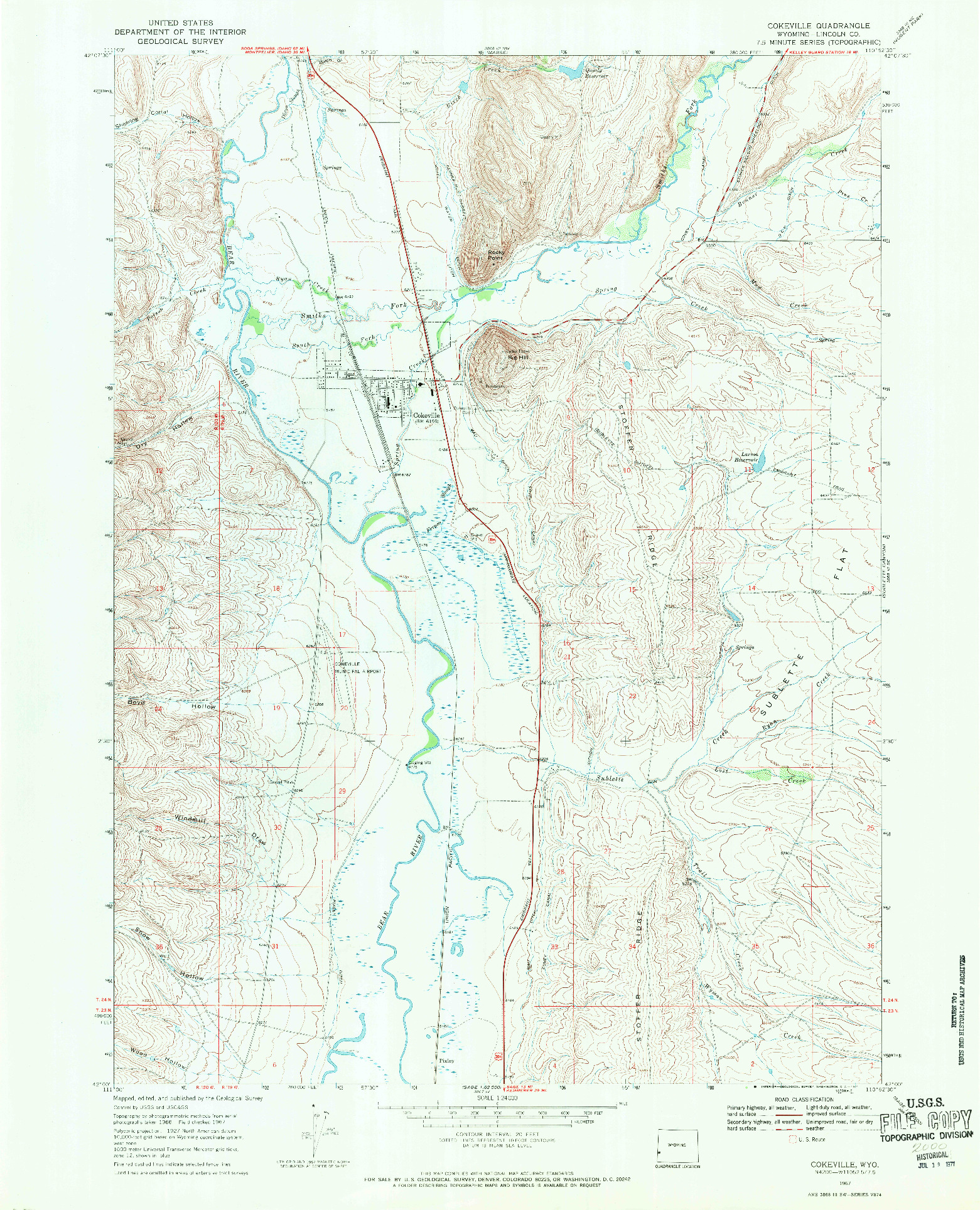 USGS 1:24000-SCALE QUADRANGLE FOR COKEVILLE, WY 1967