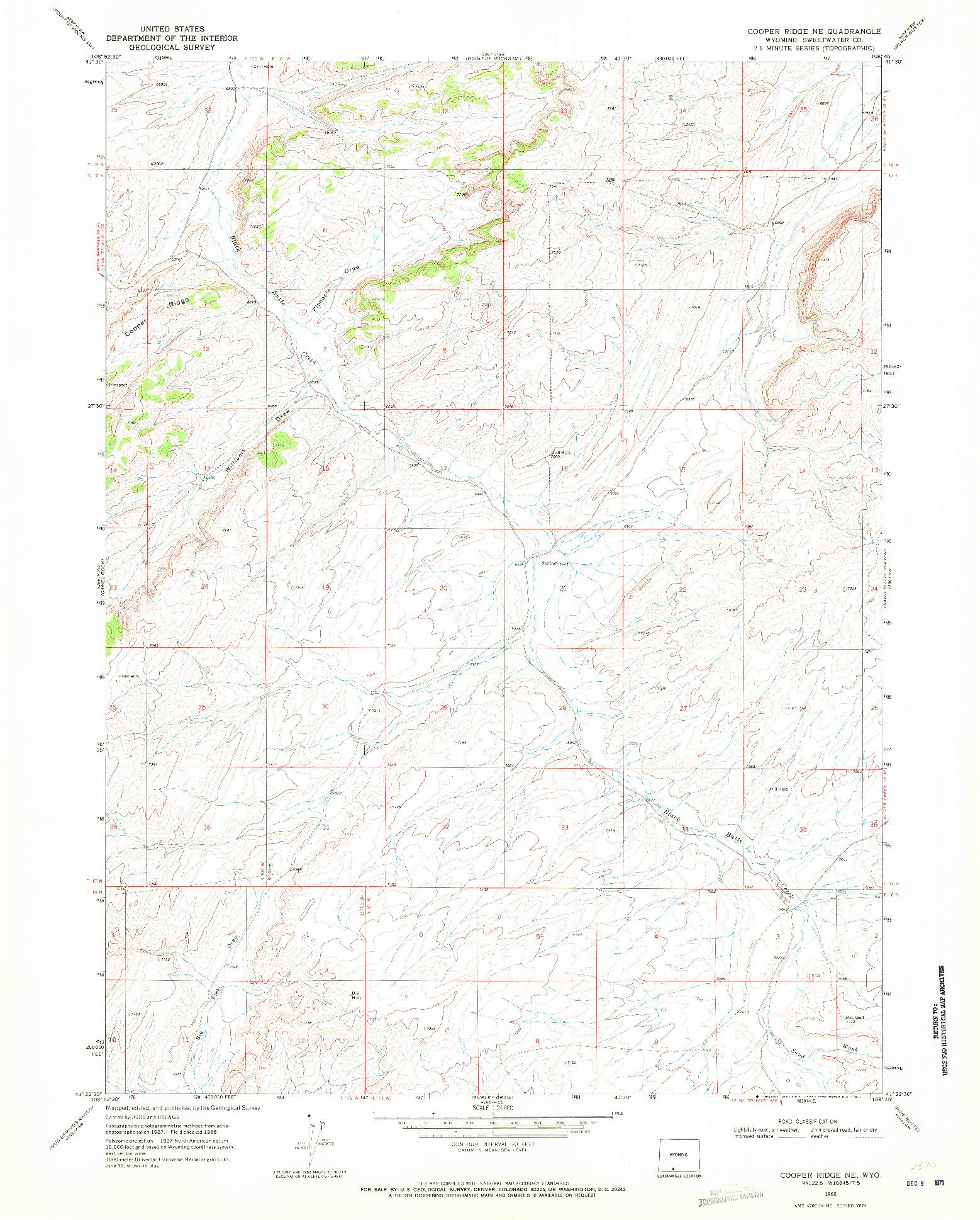 USGS 1:24000-SCALE QUADRANGLE FOR COOPER RIDGE NE, WY 1968