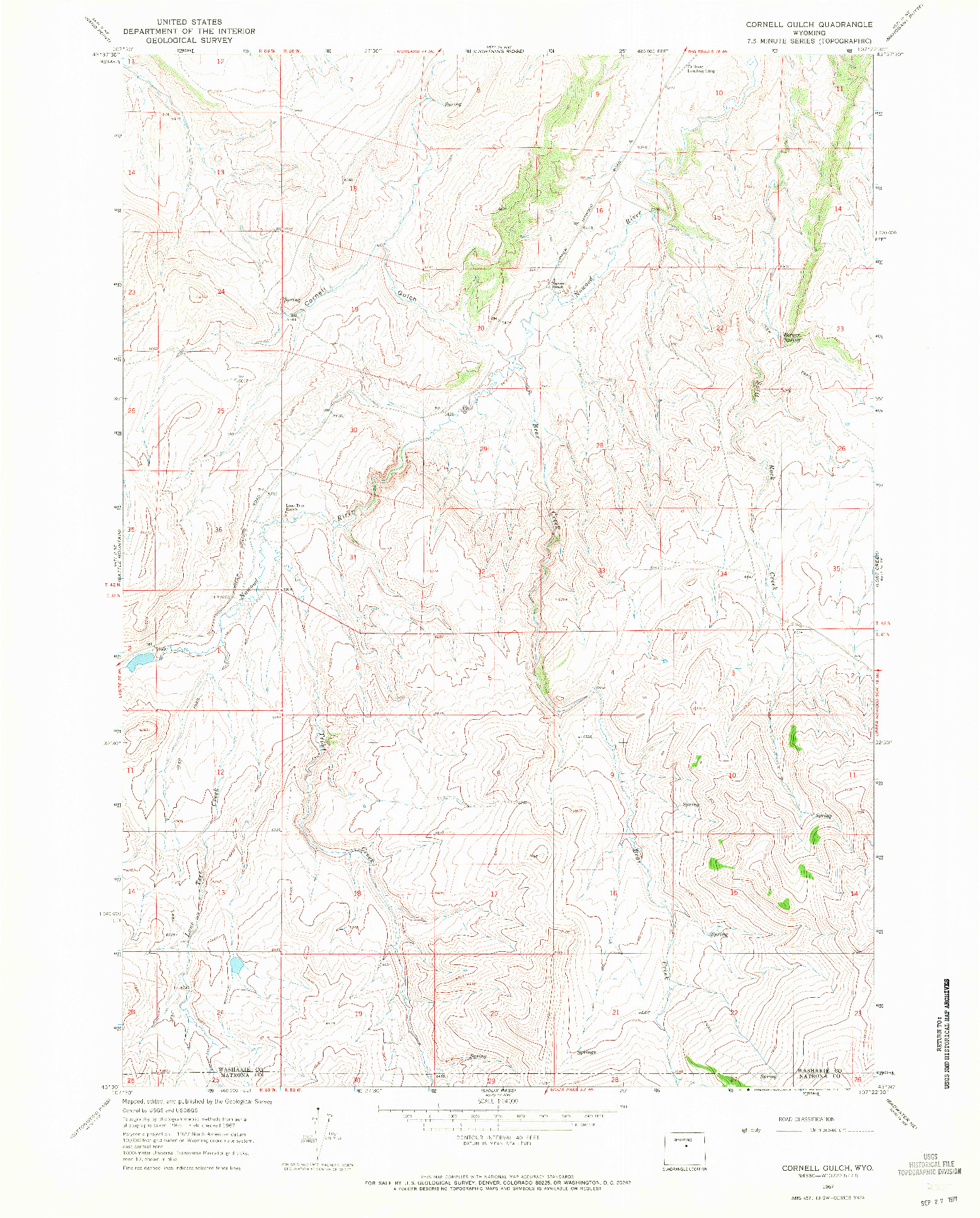 USGS 1:24000-SCALE QUADRANGLE FOR CORNELL GULCH, WY 1967