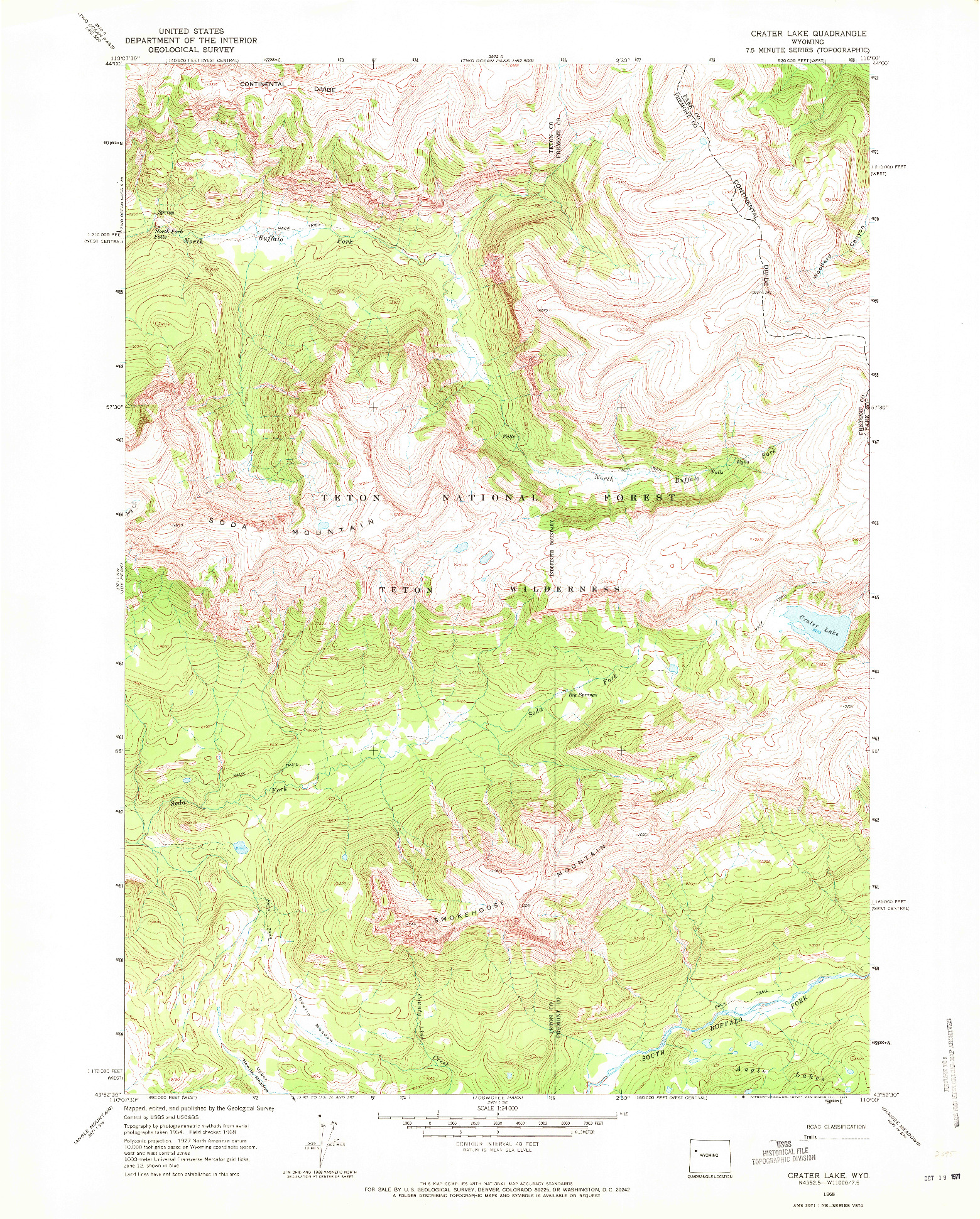 USGS 1:24000-SCALE QUADRANGLE FOR CRATER LAKE, WY 1968