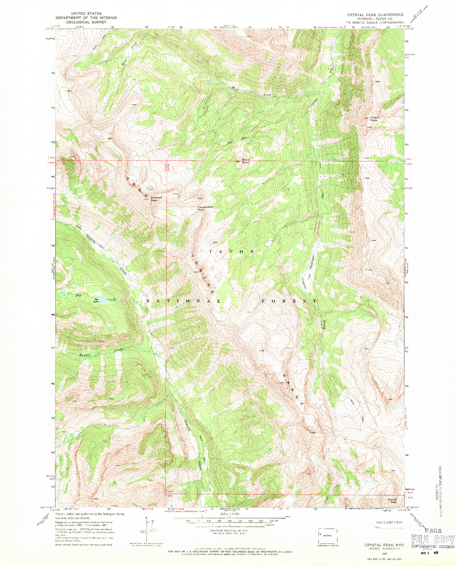 USGS 1:24000-SCALE QUADRANGLE FOR CRYSTAL PEAK, WY 1967