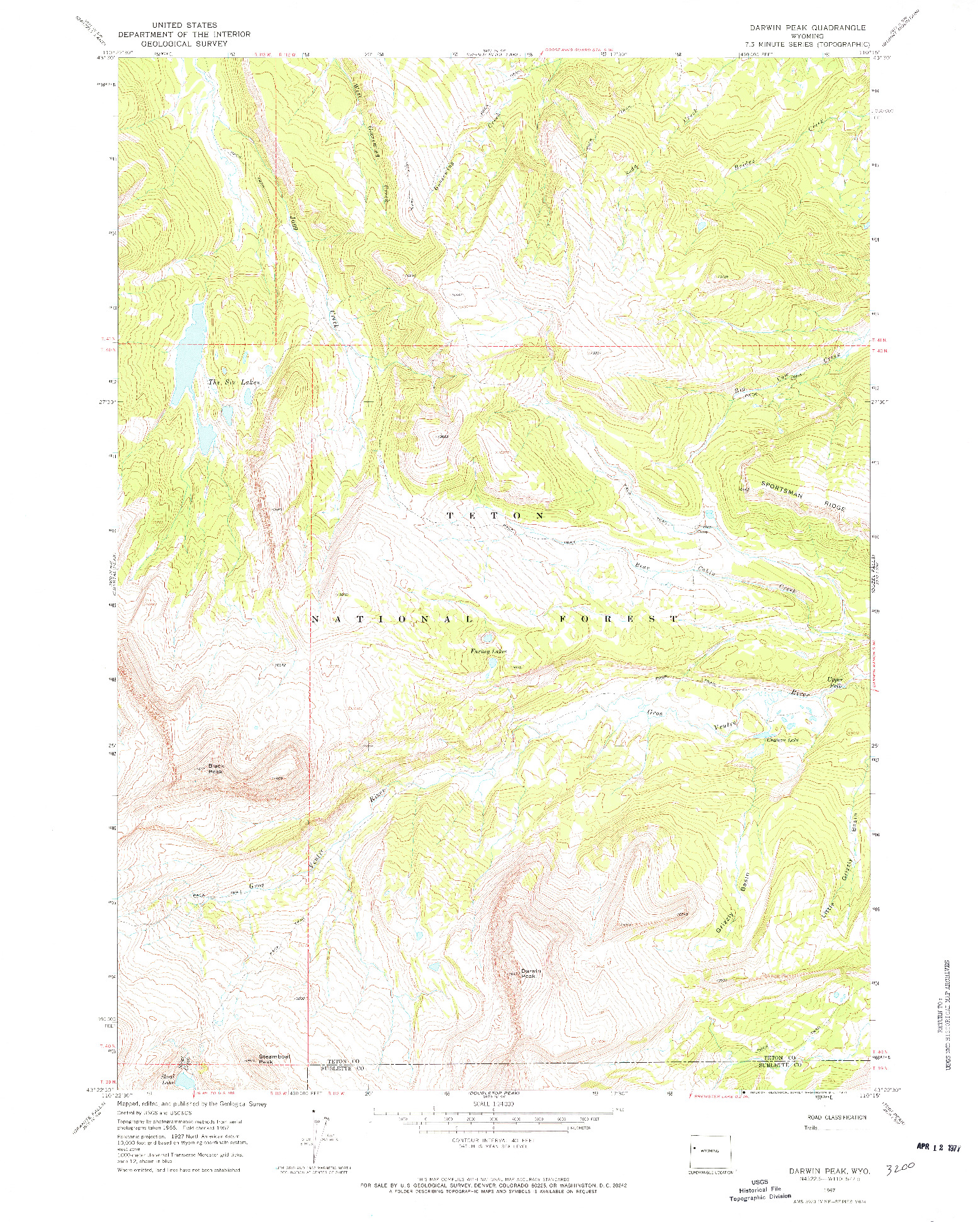 USGS 1:24000-SCALE QUADRANGLE FOR DARWIN PEAK, WY 1967
