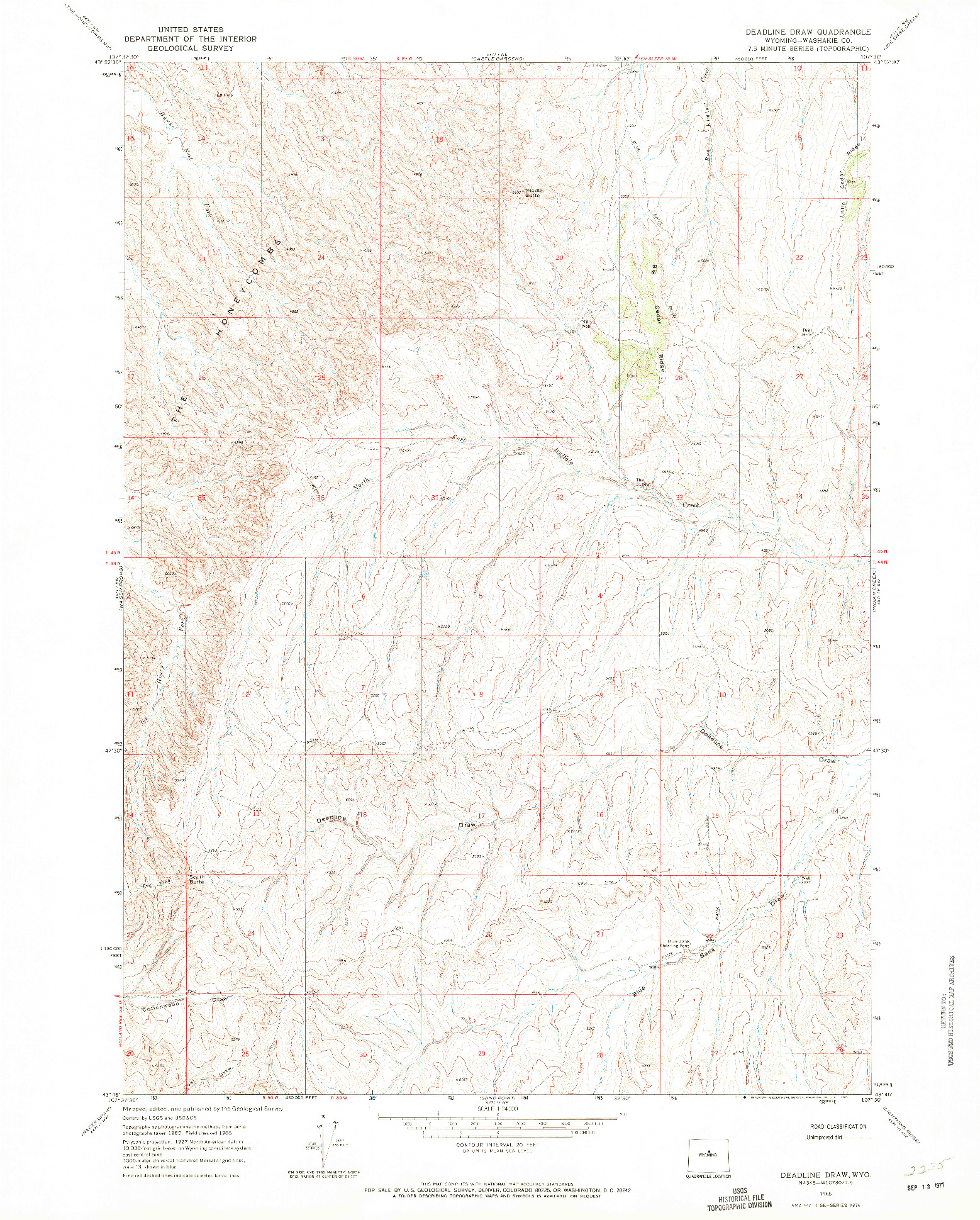 USGS 1:24000-SCALE QUADRANGLE FOR DEADLINE DRAW, WY 1966
