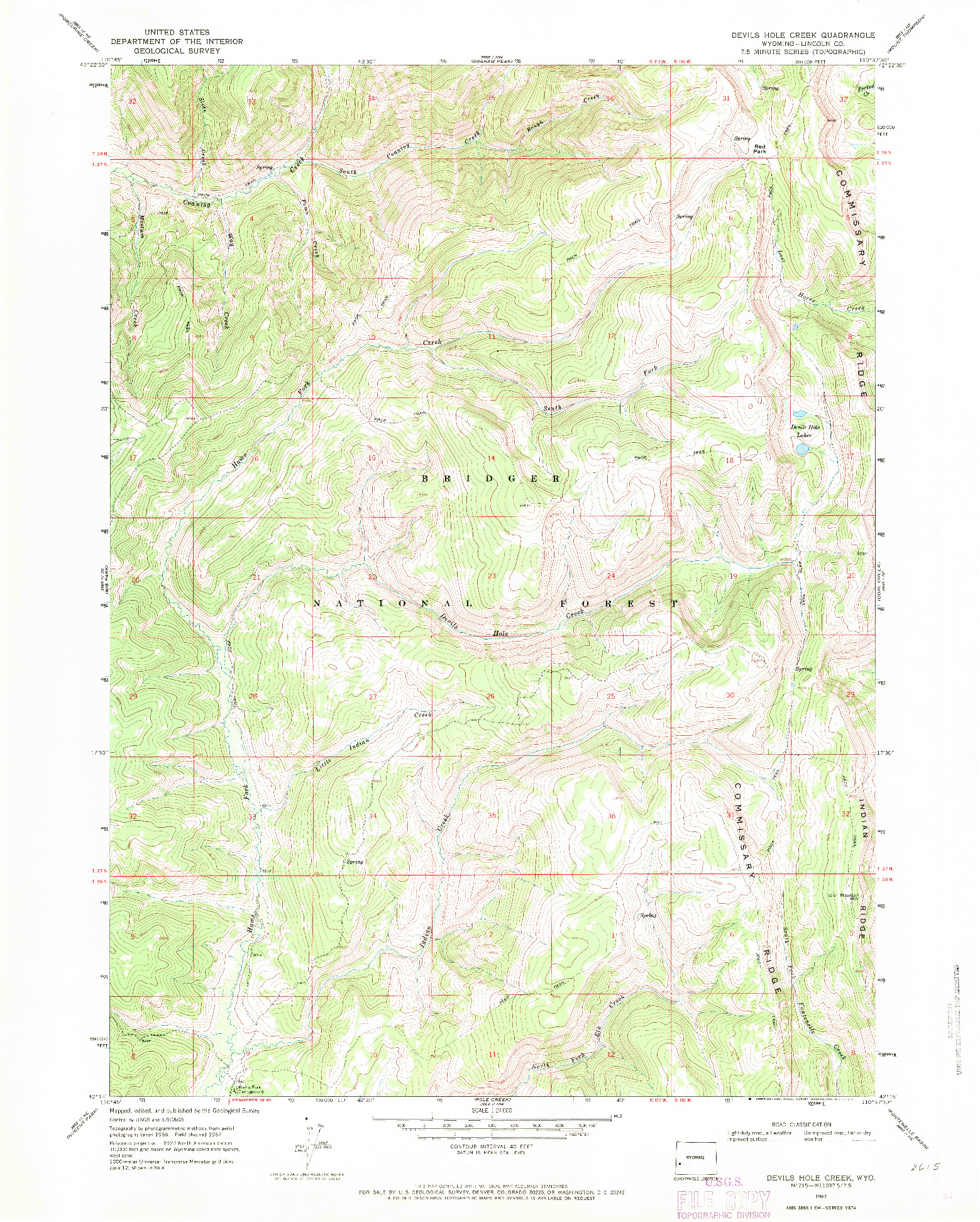 USGS 1:24000-SCALE QUADRANGLE FOR DEVILS HOLE CREEK, WY 1967