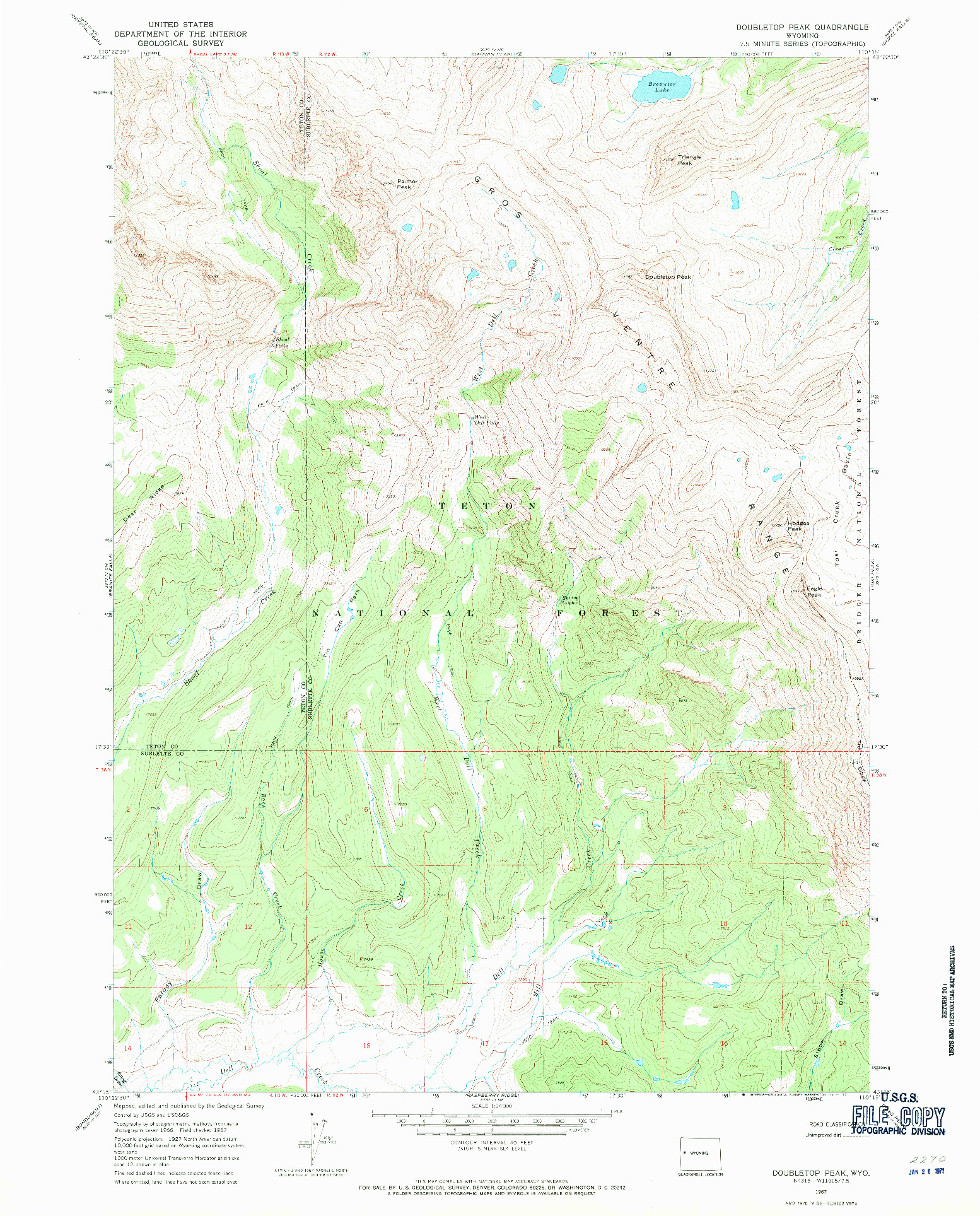 USGS 1:24000-SCALE QUADRANGLE FOR DOUBLETOP PEAK, WY 1967