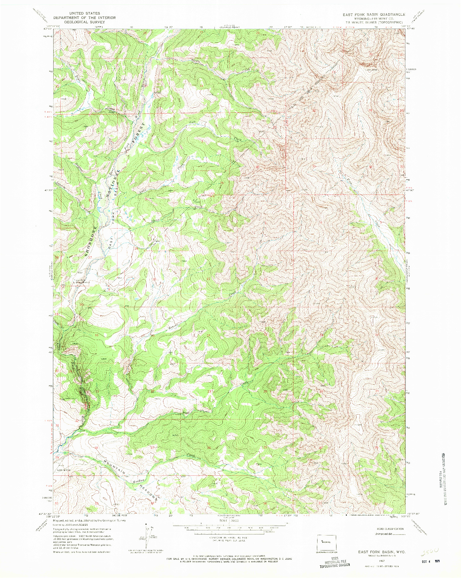 USGS 1:24000-SCALE QUADRANGLE FOR EAST FORK BASIN, WY 1967