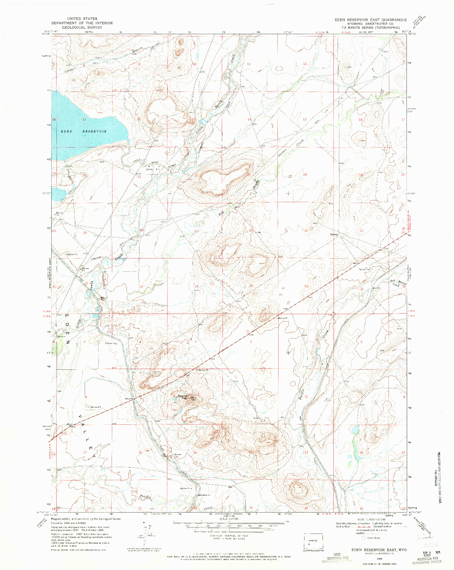 USGS 1:24000-SCALE QUADRANGLE FOR EDEN RESERVOIR EAST, WY 1968
