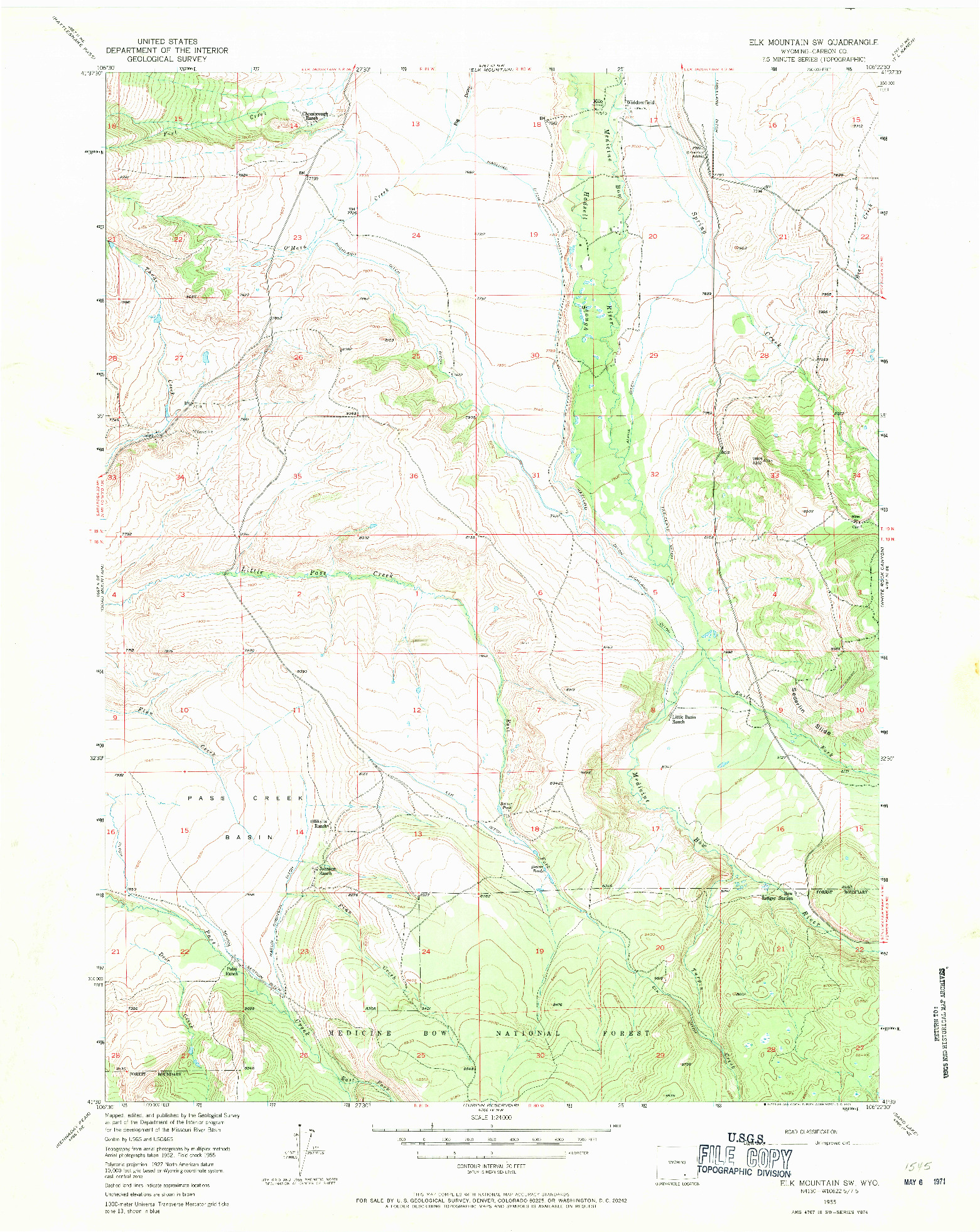 USGS 1:24000-SCALE QUADRANGLE FOR ELK MOUNTAIN SW, WY 1955