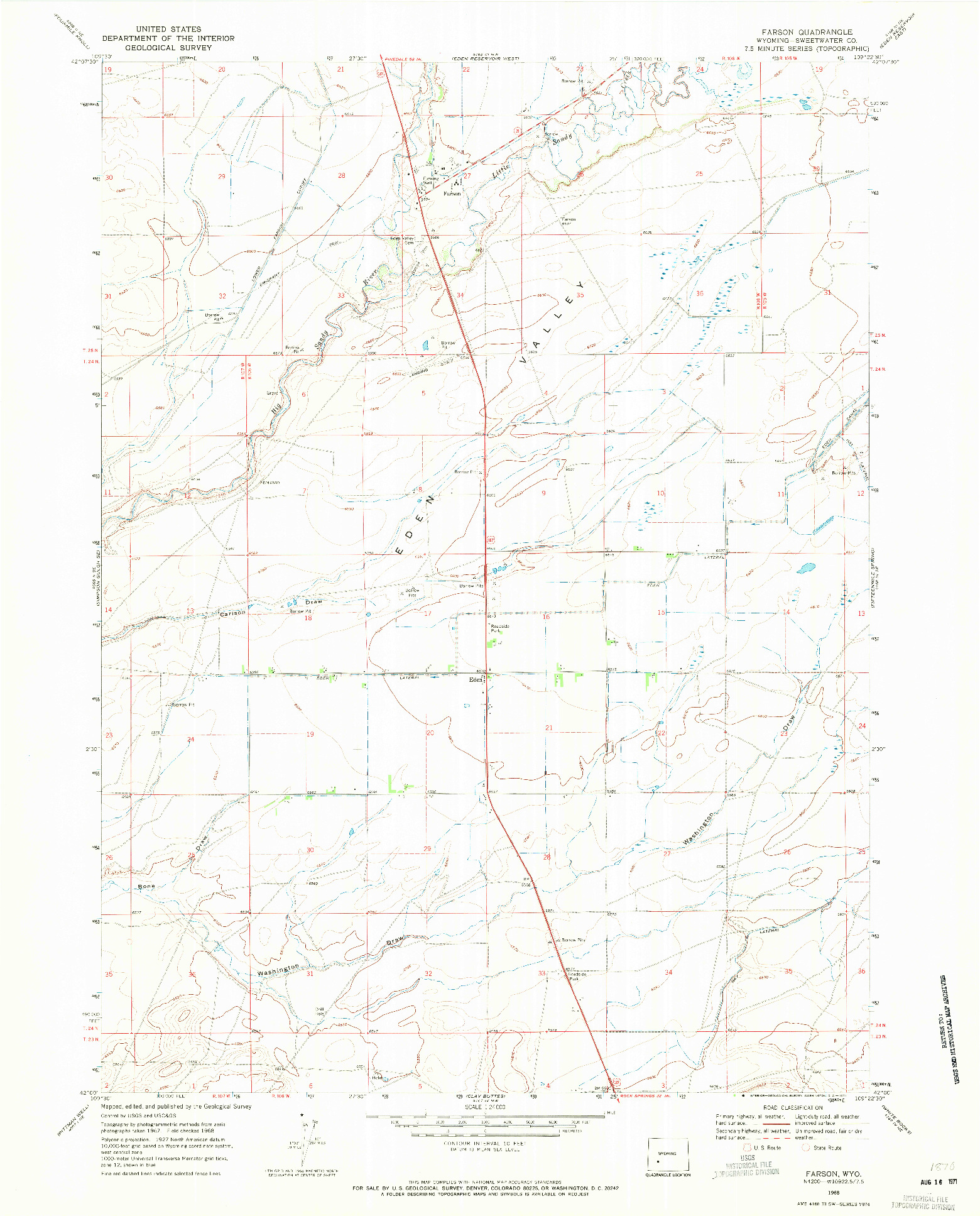 USGS 1:24000-SCALE QUADRANGLE FOR FARSON, WY 1968