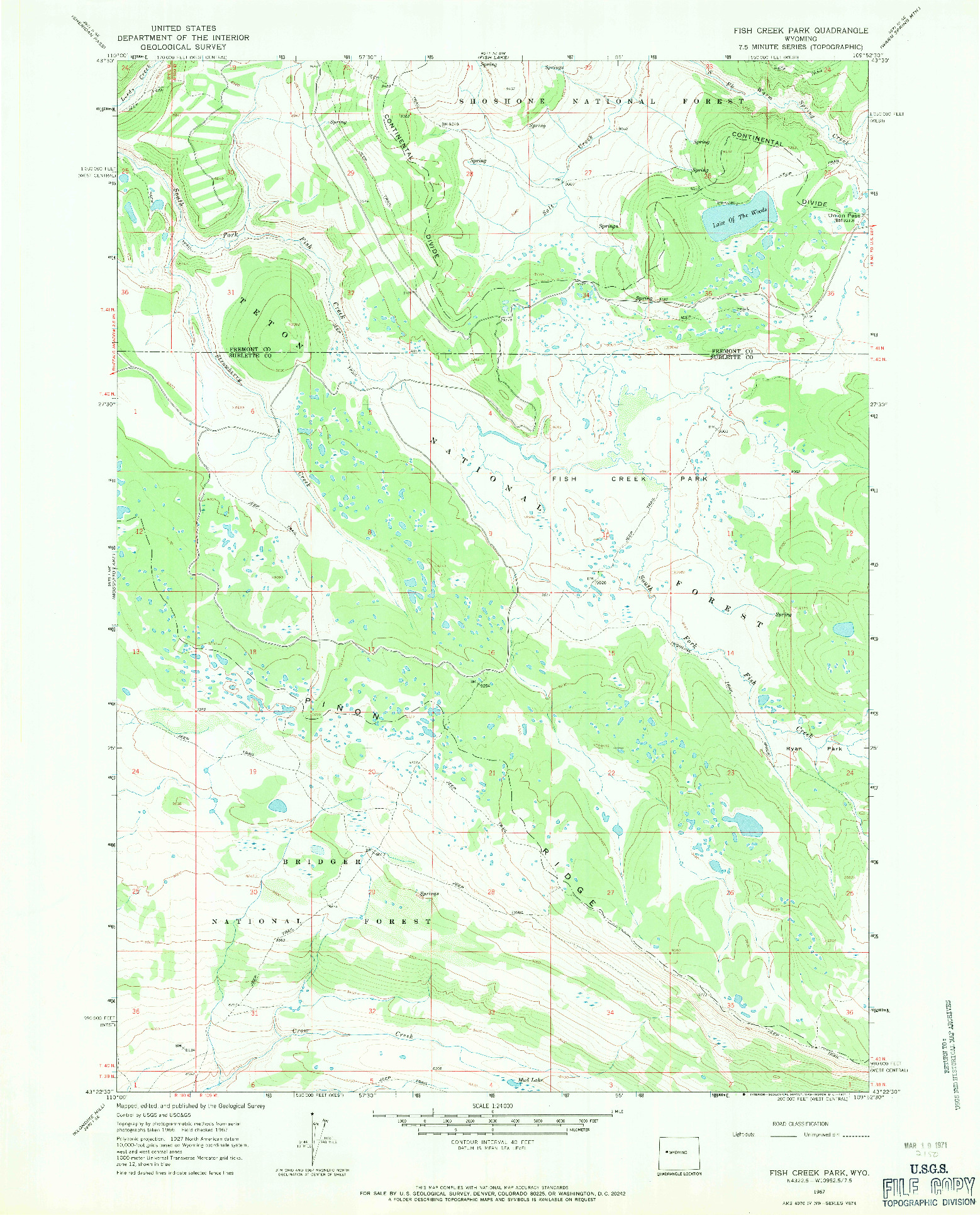 USGS 1:24000-SCALE QUADRANGLE FOR FISH CREEK PARK, WY 1967