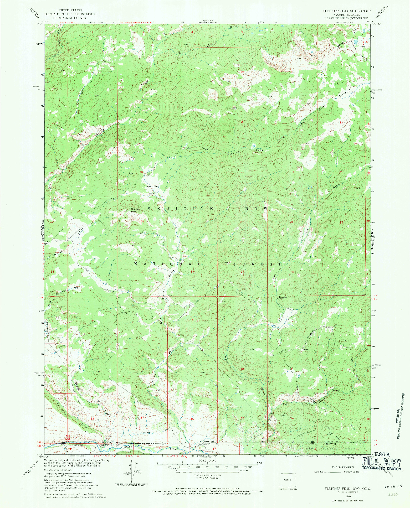 USGS 1:24000-SCALE QUADRANGLE FOR FLETCHER PEAK, WY 1961