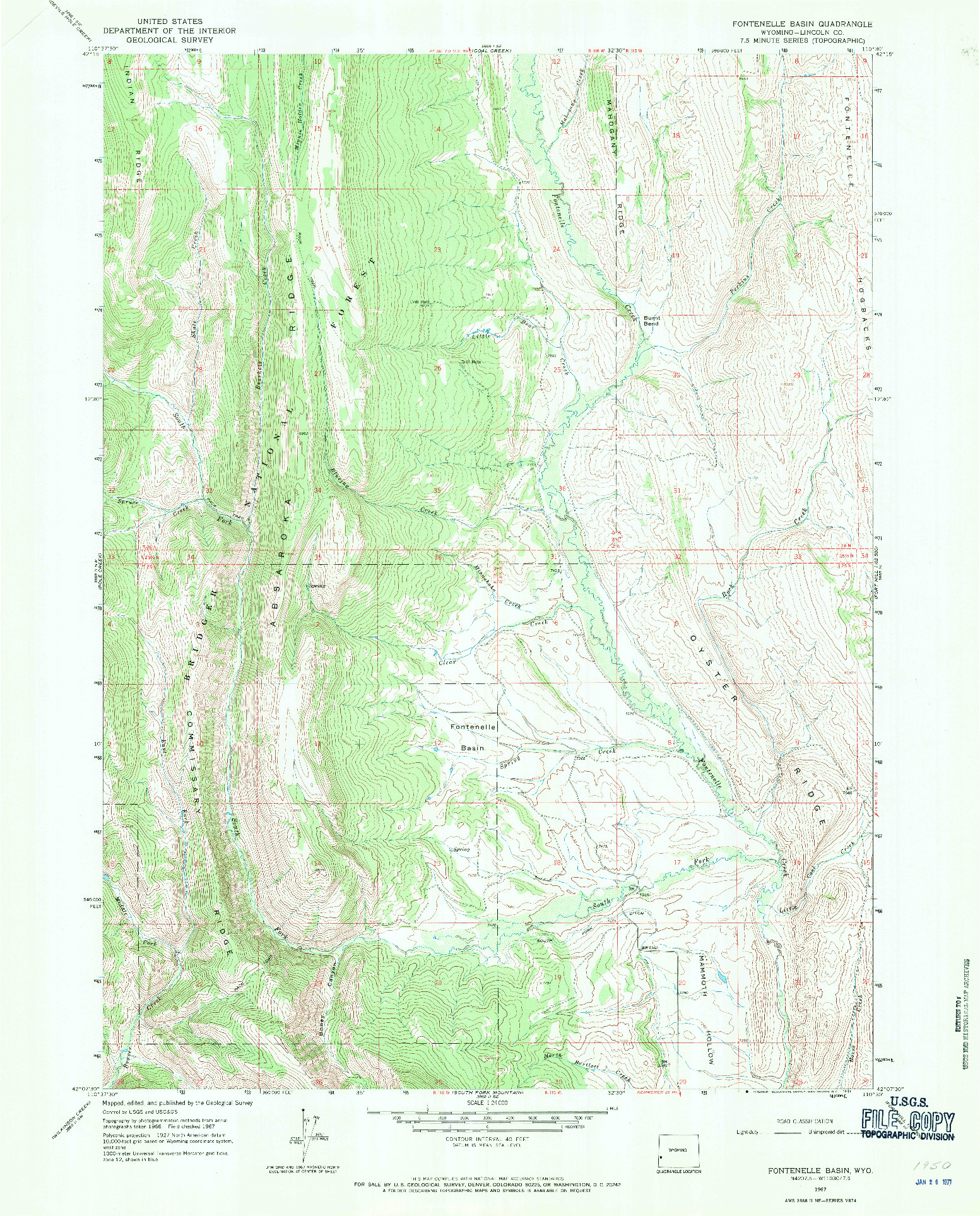 USGS 1:24000-SCALE QUADRANGLE FOR FONTENELLE BASIN, WY 1967
