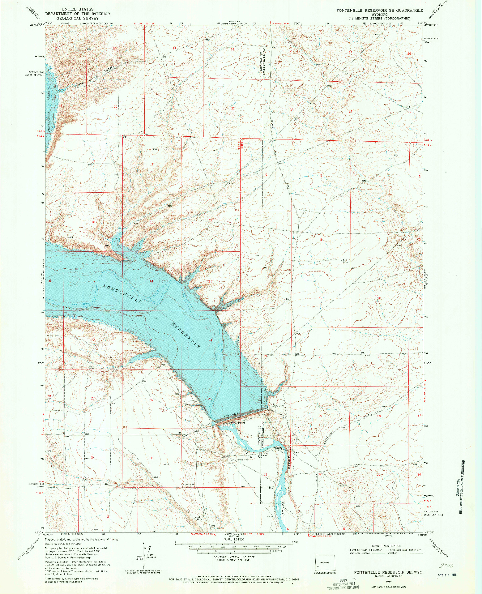 USGS 1:24000-SCALE QUADRANGLE FOR FONTENELLE RESERVOIR SE, WY 1968