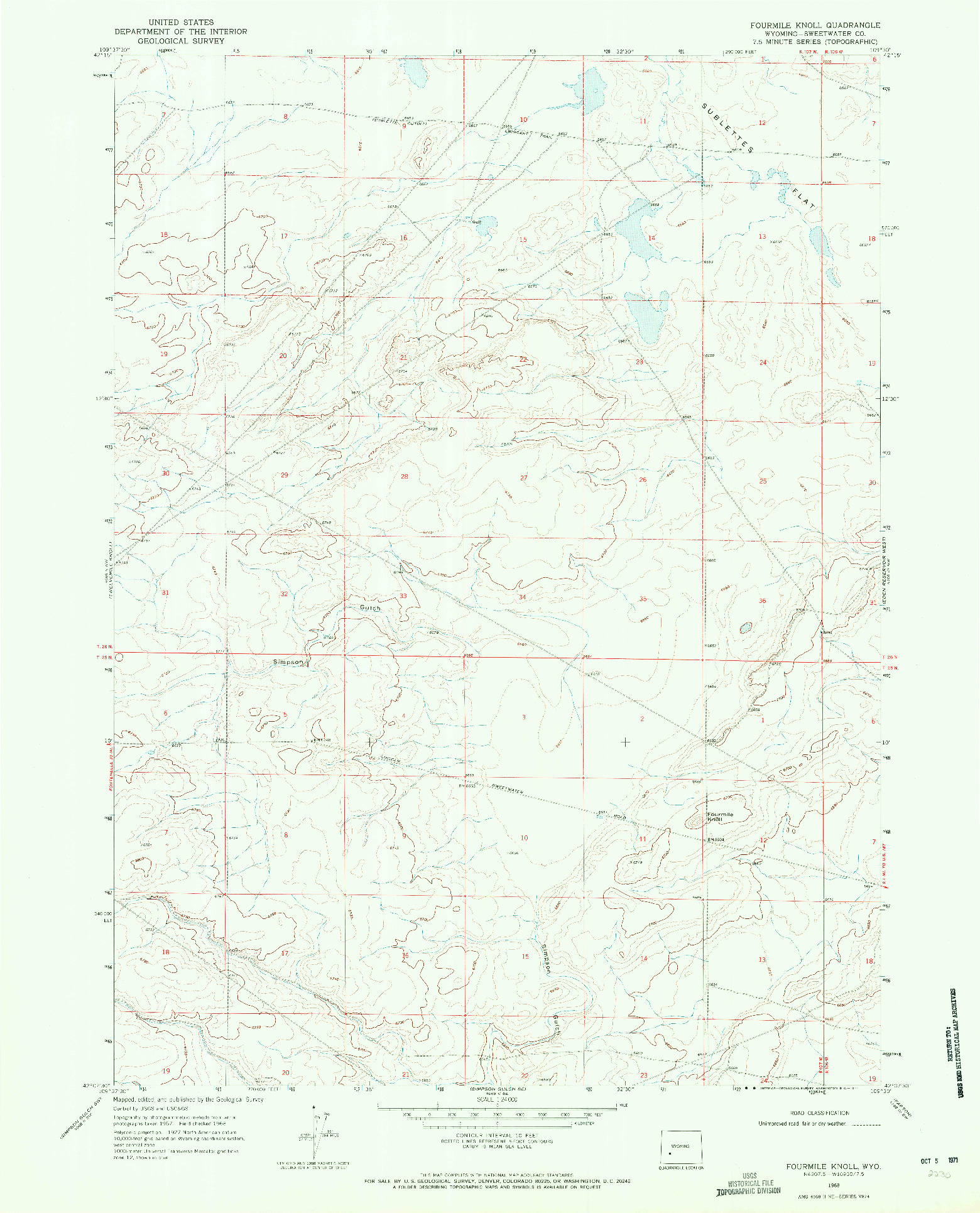 USGS 1:24000-SCALE QUADRANGLE FOR FOURMILE KNOLL, WY 1968