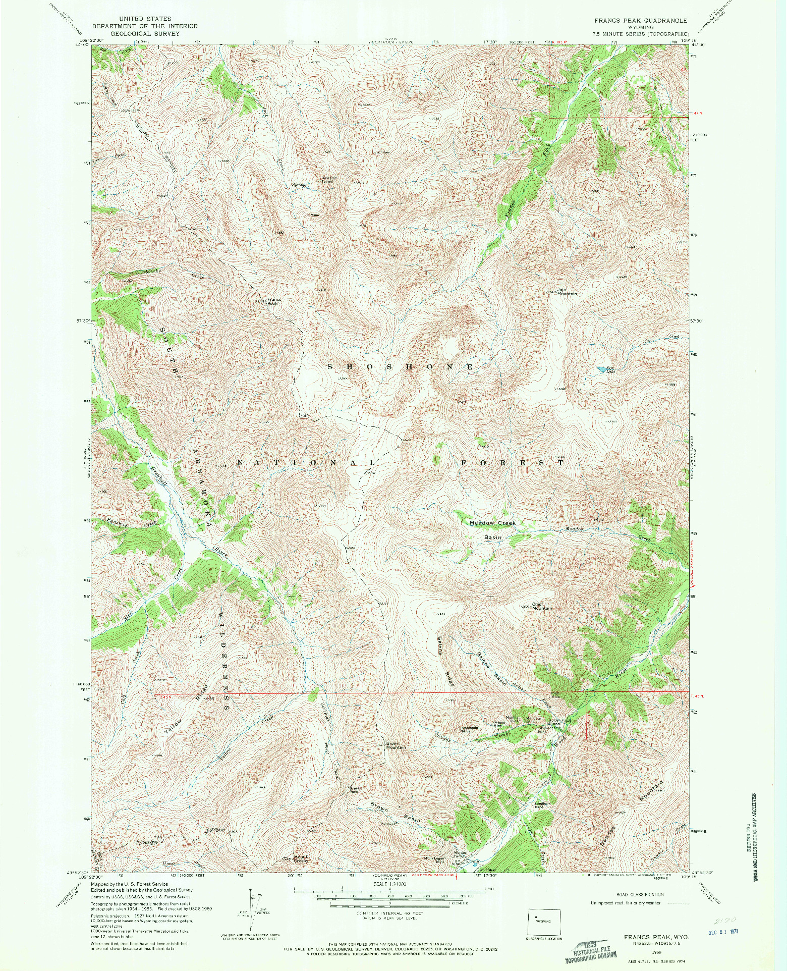 USGS 1:24000-SCALE QUADRANGLE FOR FRANCS PEAK, WY 1969