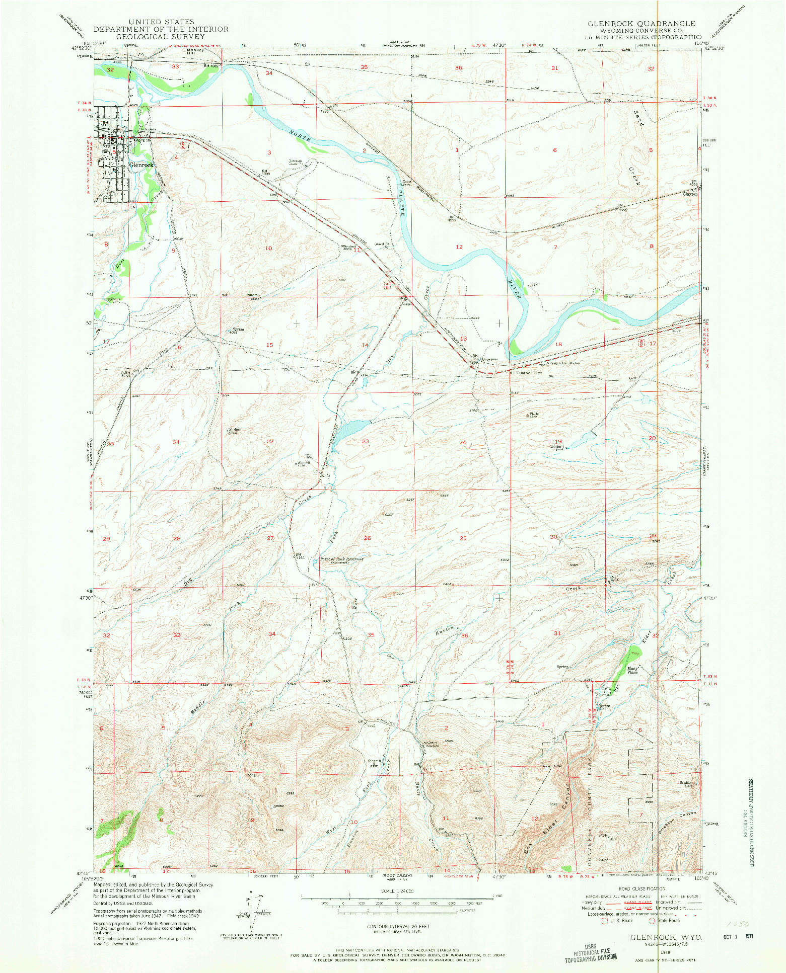 USGS 1:24000-SCALE QUADRANGLE FOR GLENROCK, WY 1949