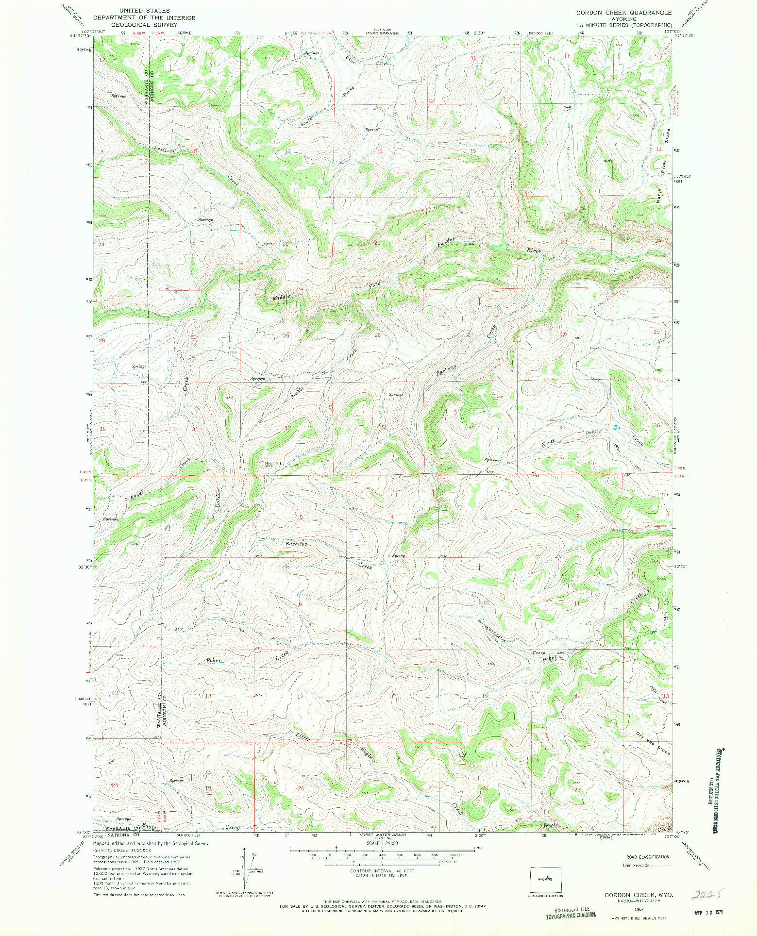 USGS 1:24000-SCALE QUADRANGLE FOR GORDON CREEK, WY 1967