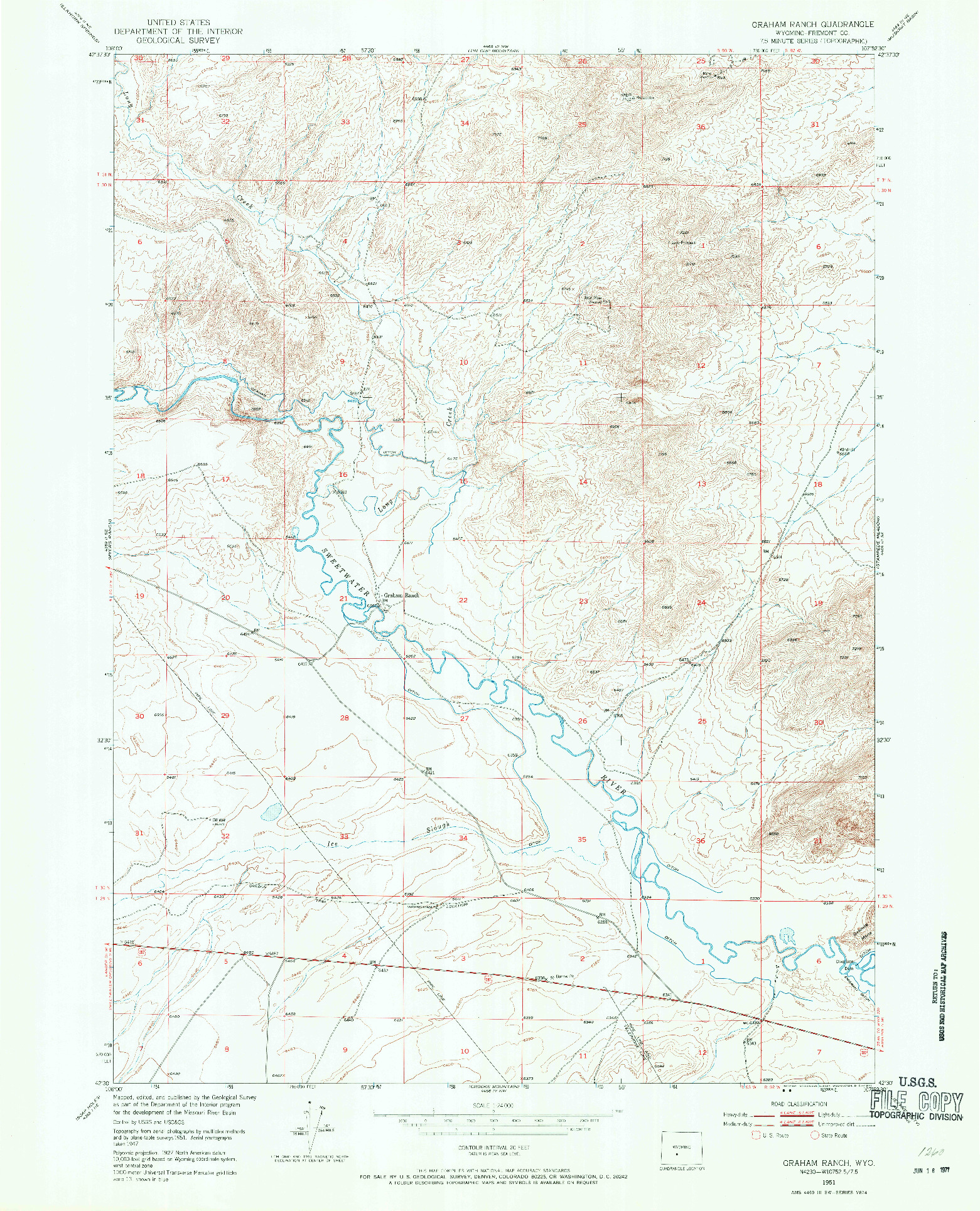 USGS 1:24000-SCALE QUADRANGLE FOR GRAHAM RANCH, WY 1951