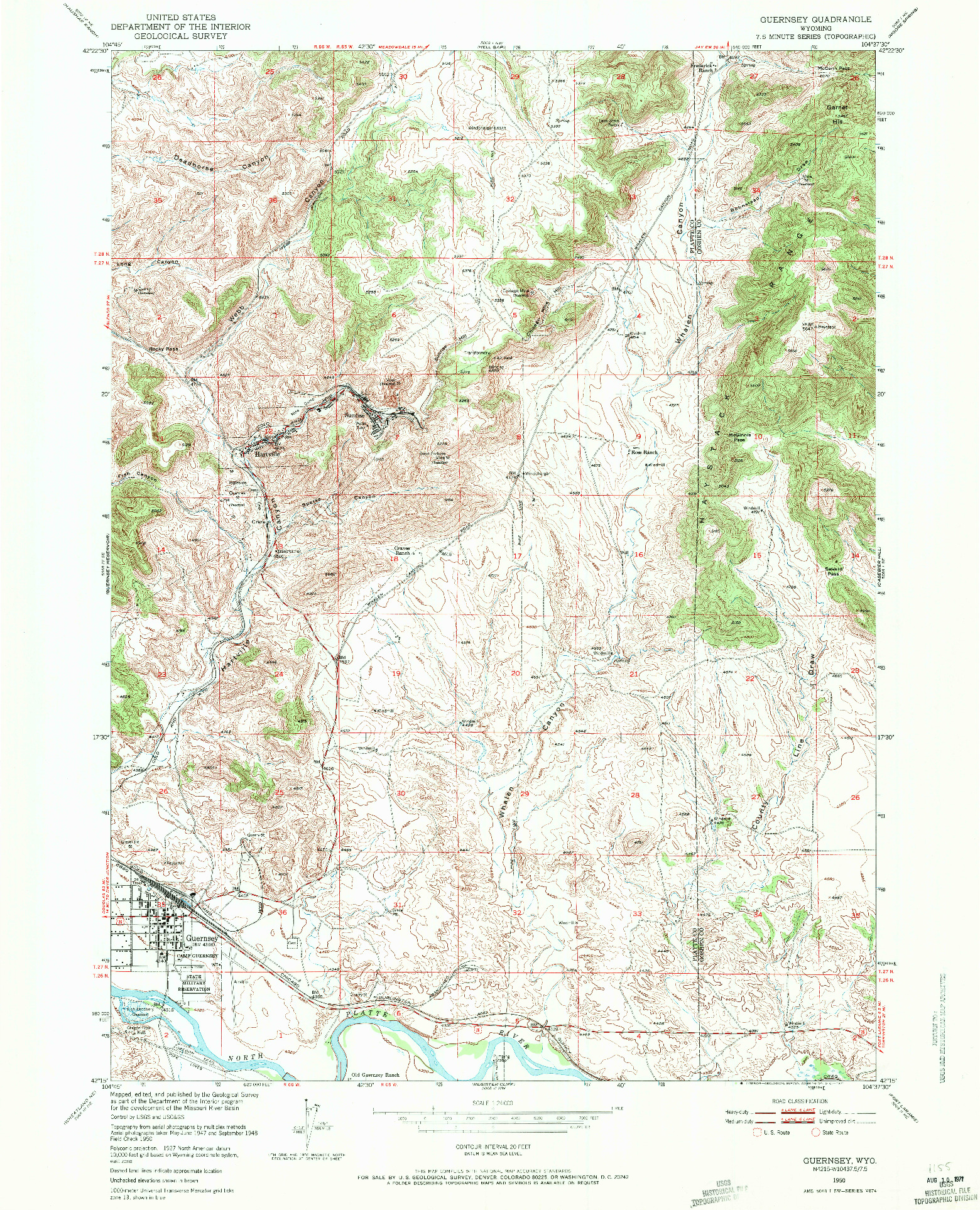 USGS 1:24000-SCALE QUADRANGLE FOR GUERNSEY, WY 1950